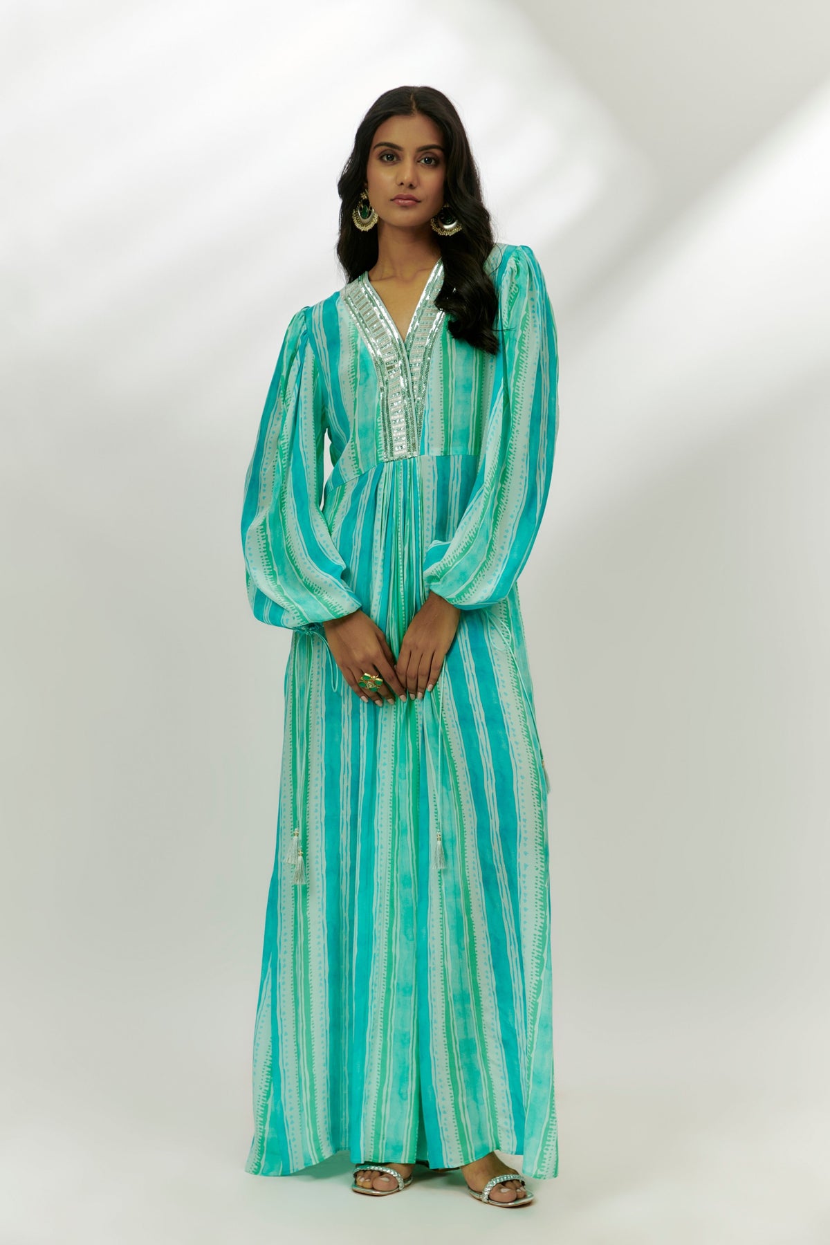 Cyan Blue Printed Maxi Dress