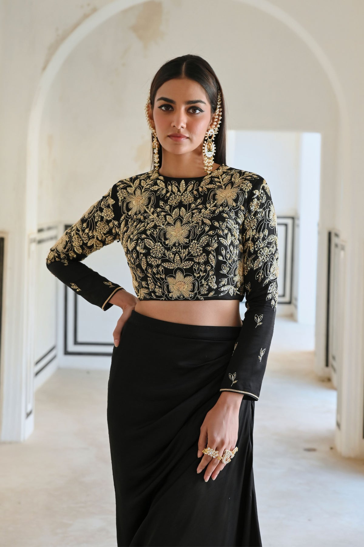 Black Embroidered Skirt Set