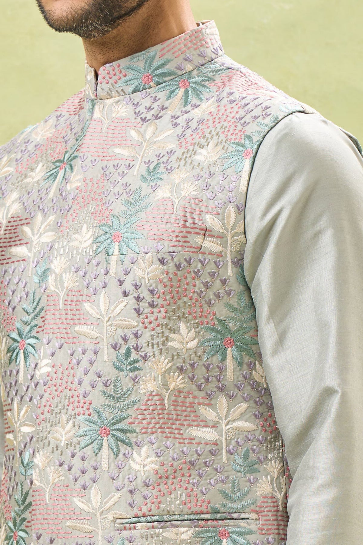 Sage Embroidered Nehru Jacket Set