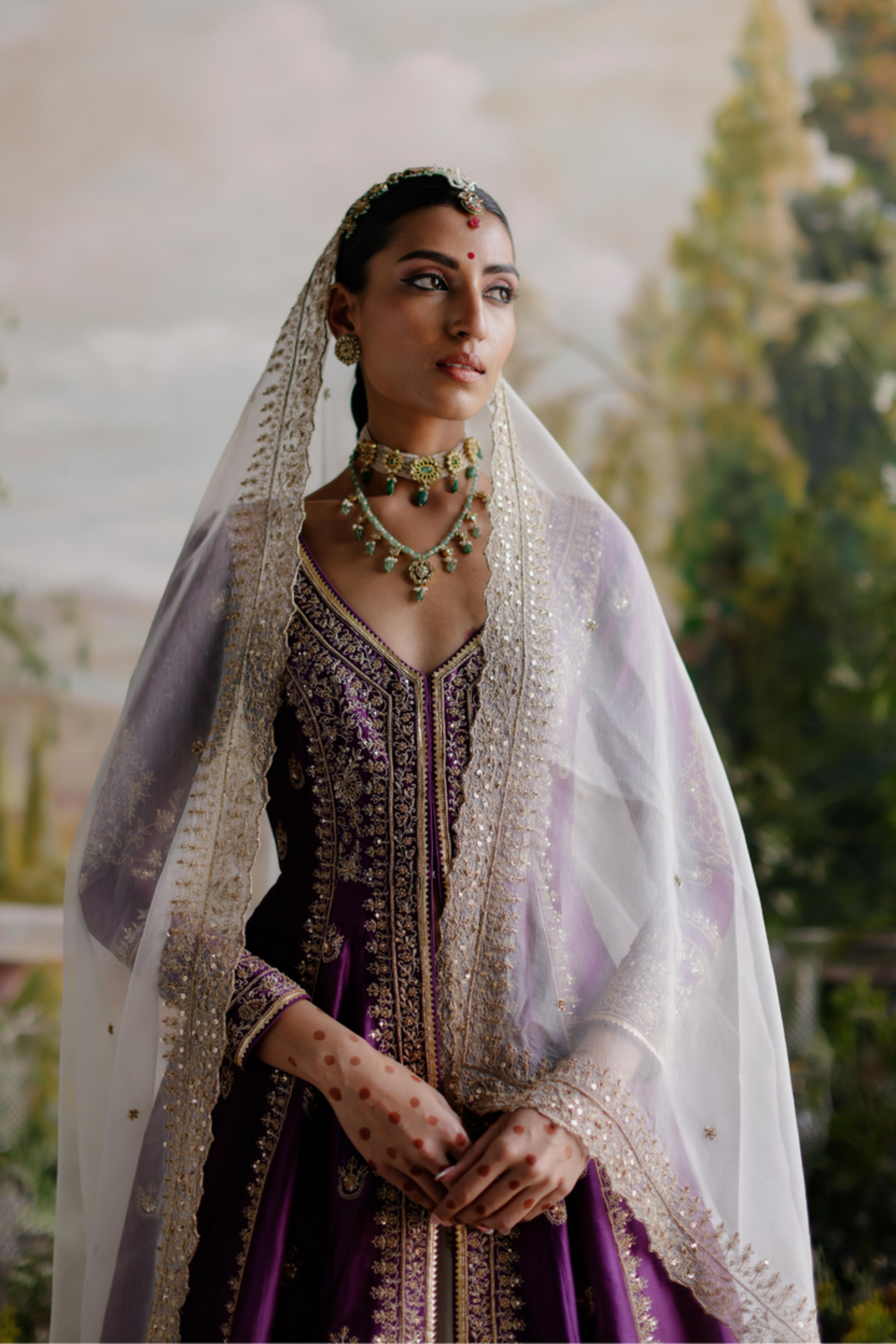 Purple Jacket With Ivory Lehenga