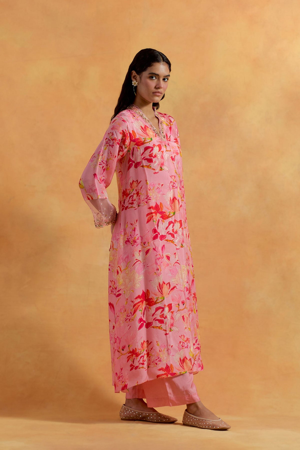 Peach Silk Kurta Set