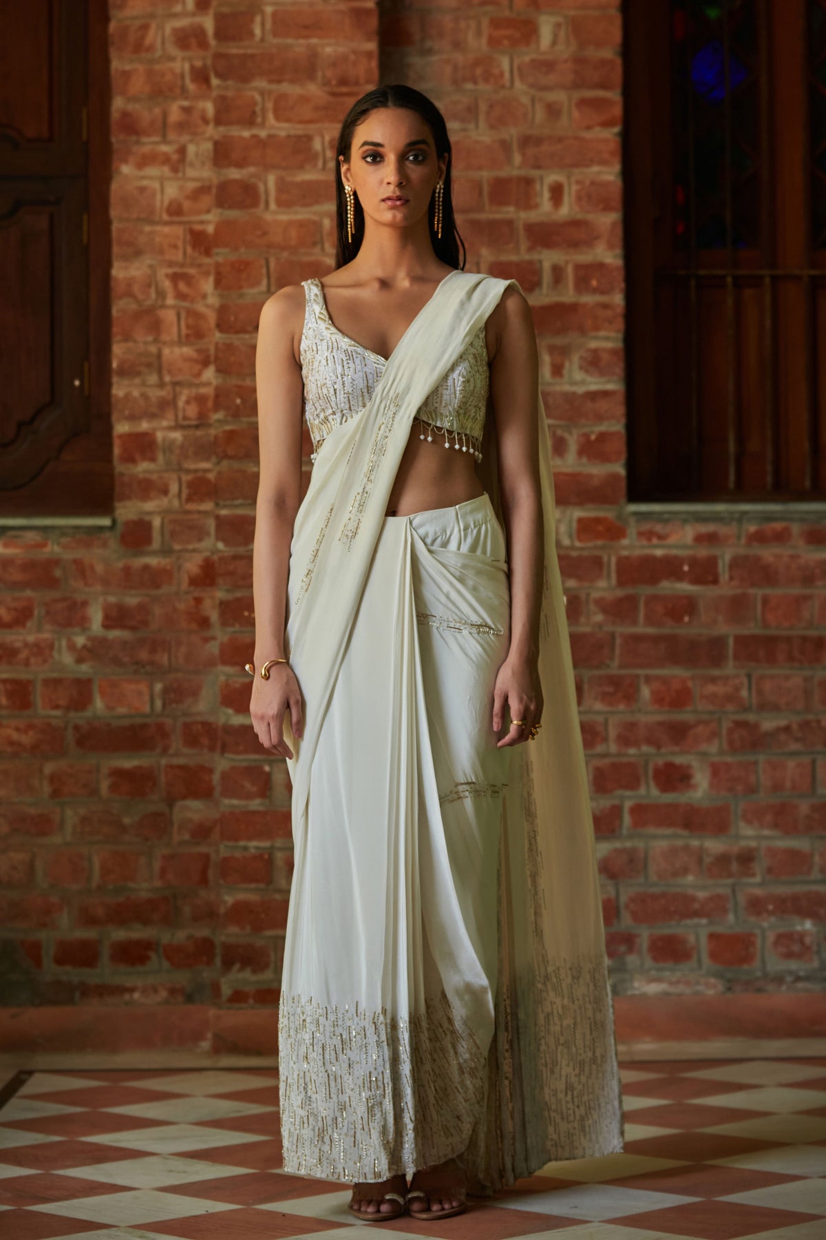 Milky Draped Saree Set