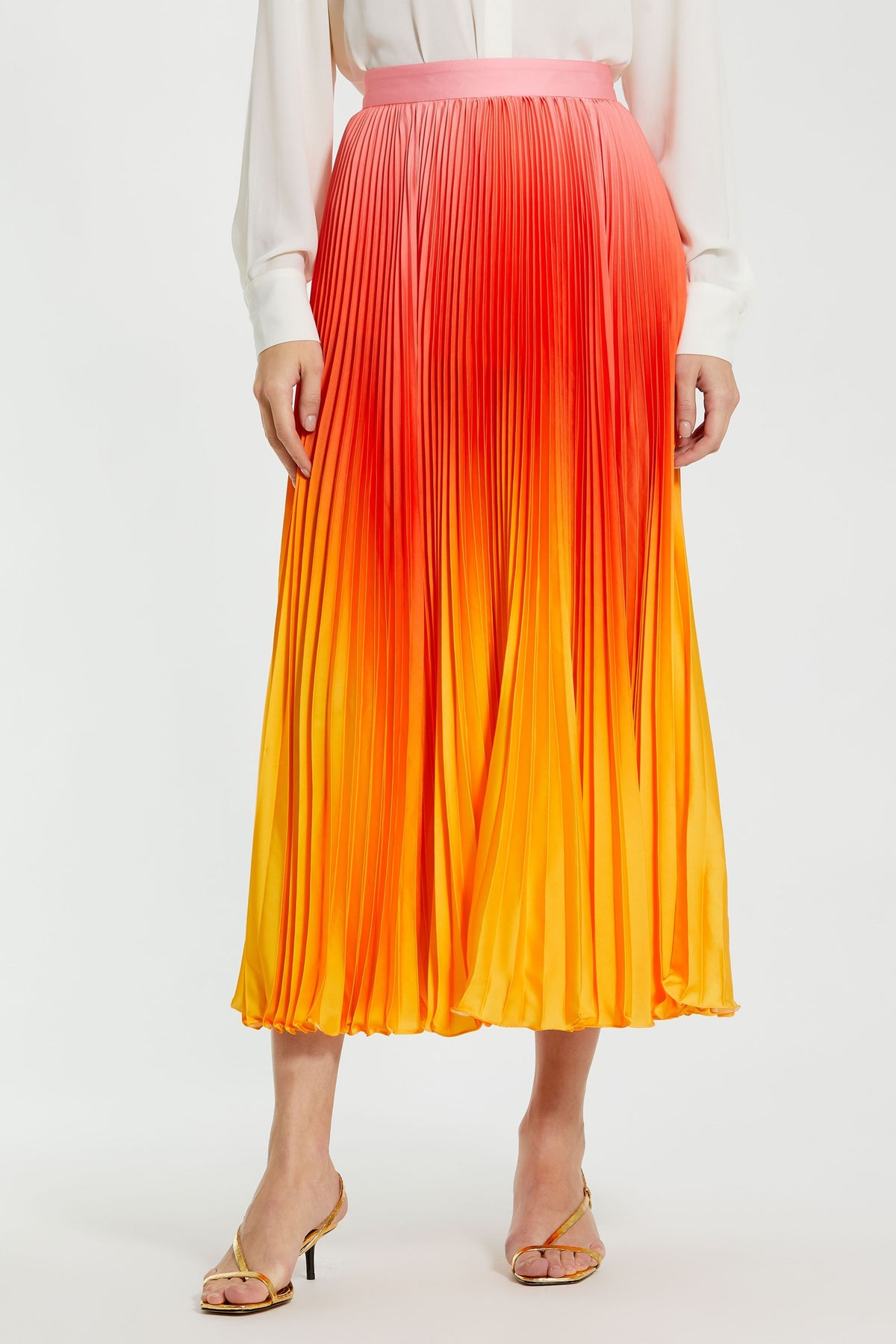 Pleated Charmeuse Ombre Maxi Skirt