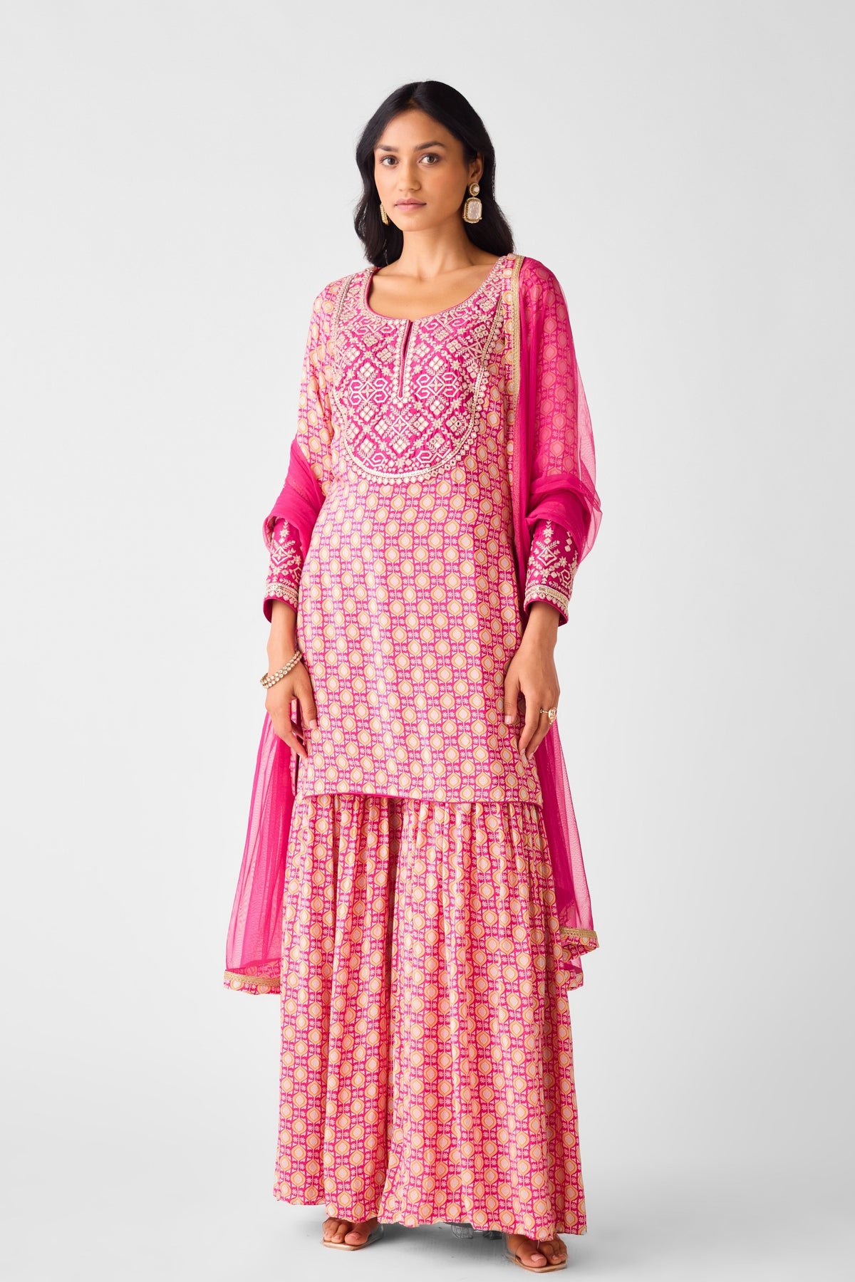 Rani Pink Embroidered Sharara Set