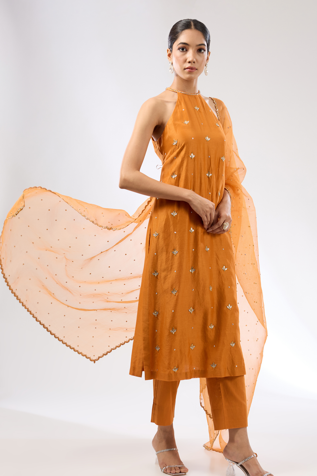 Orange Halter Kurta Set