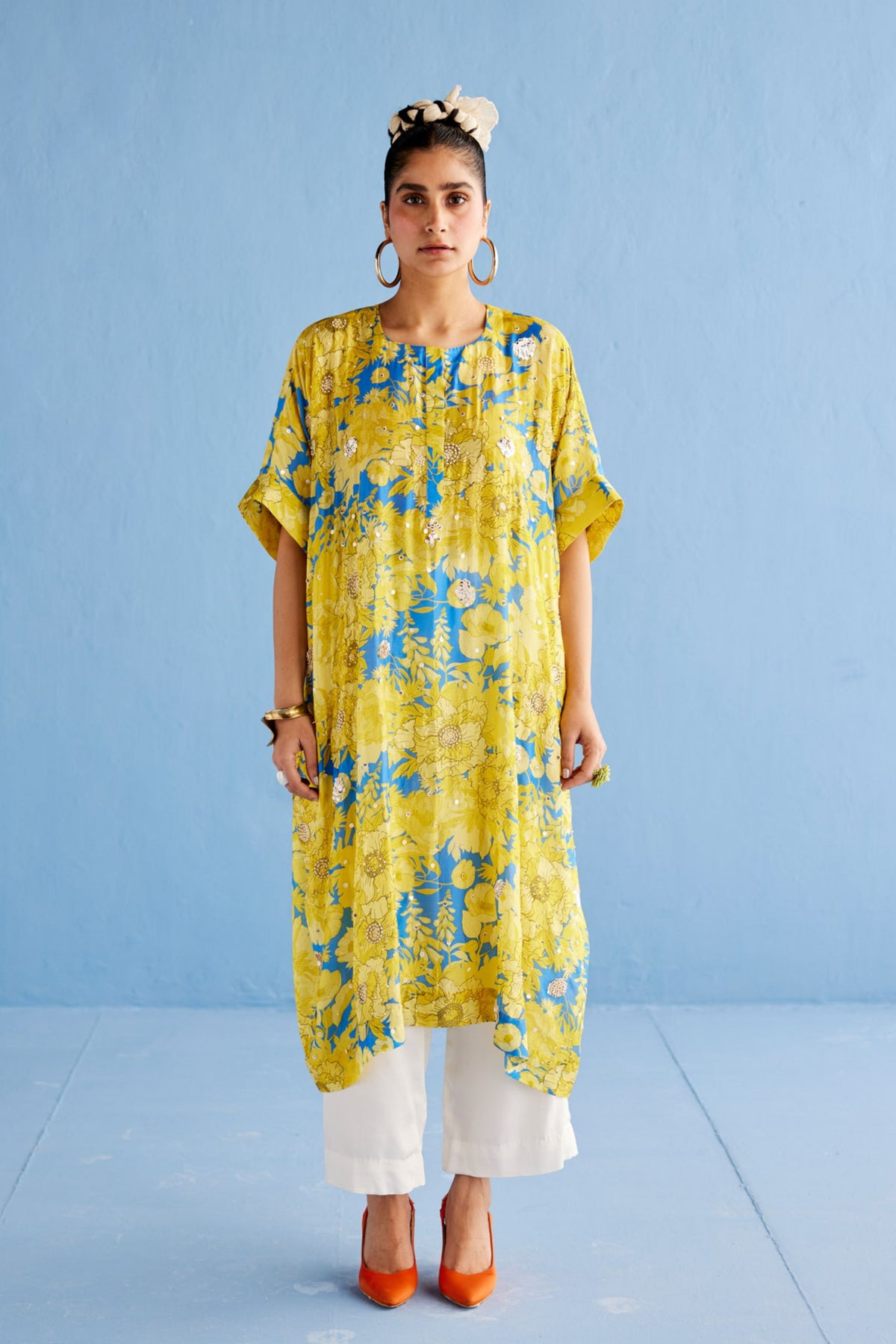 Yellow Printed Kaftan Set