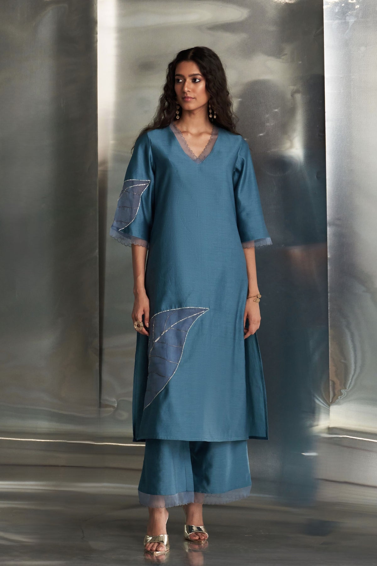 Steel Blue Straight Kurta Set