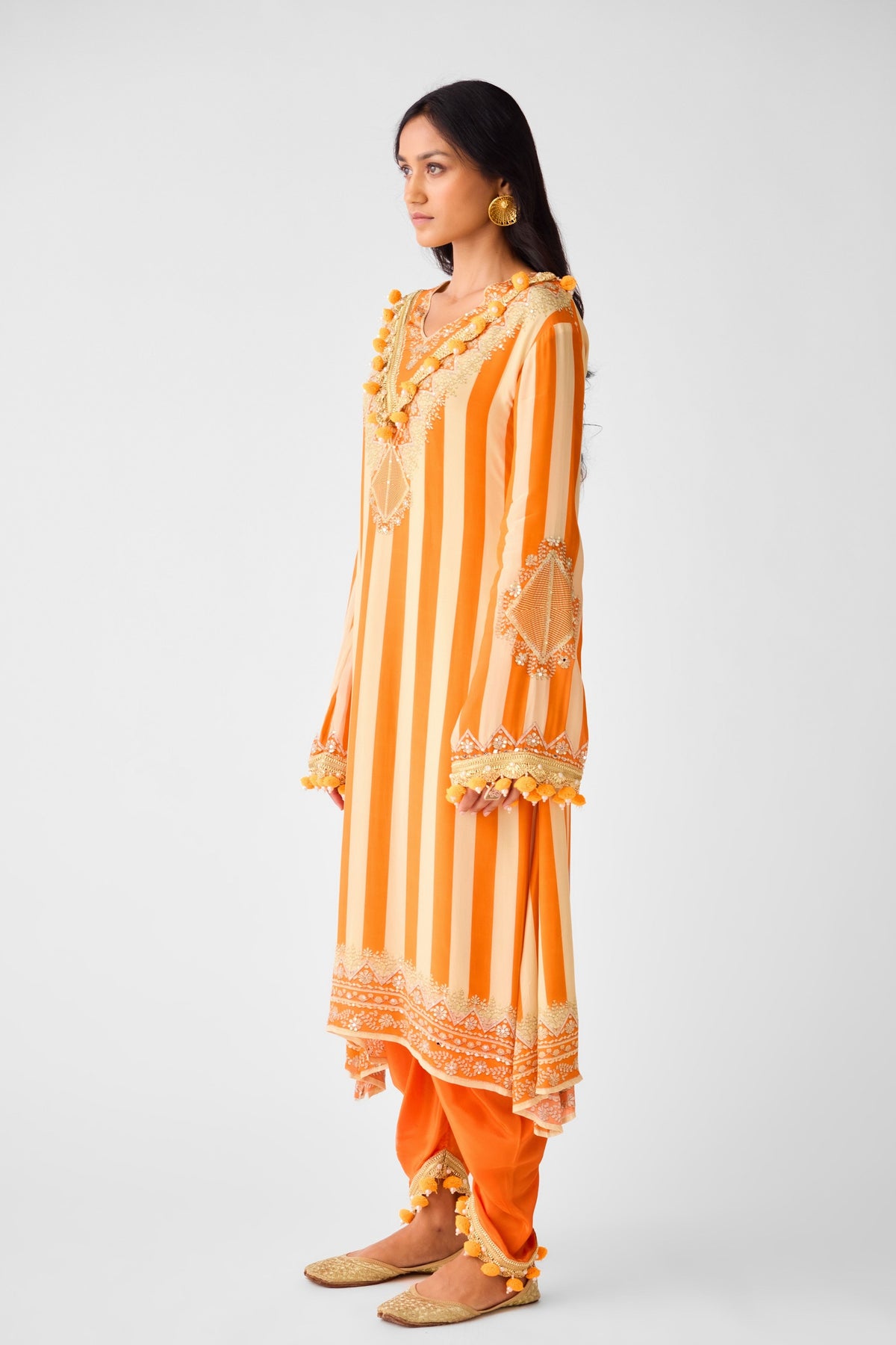 Orange Pearl Embellished Tunic Set