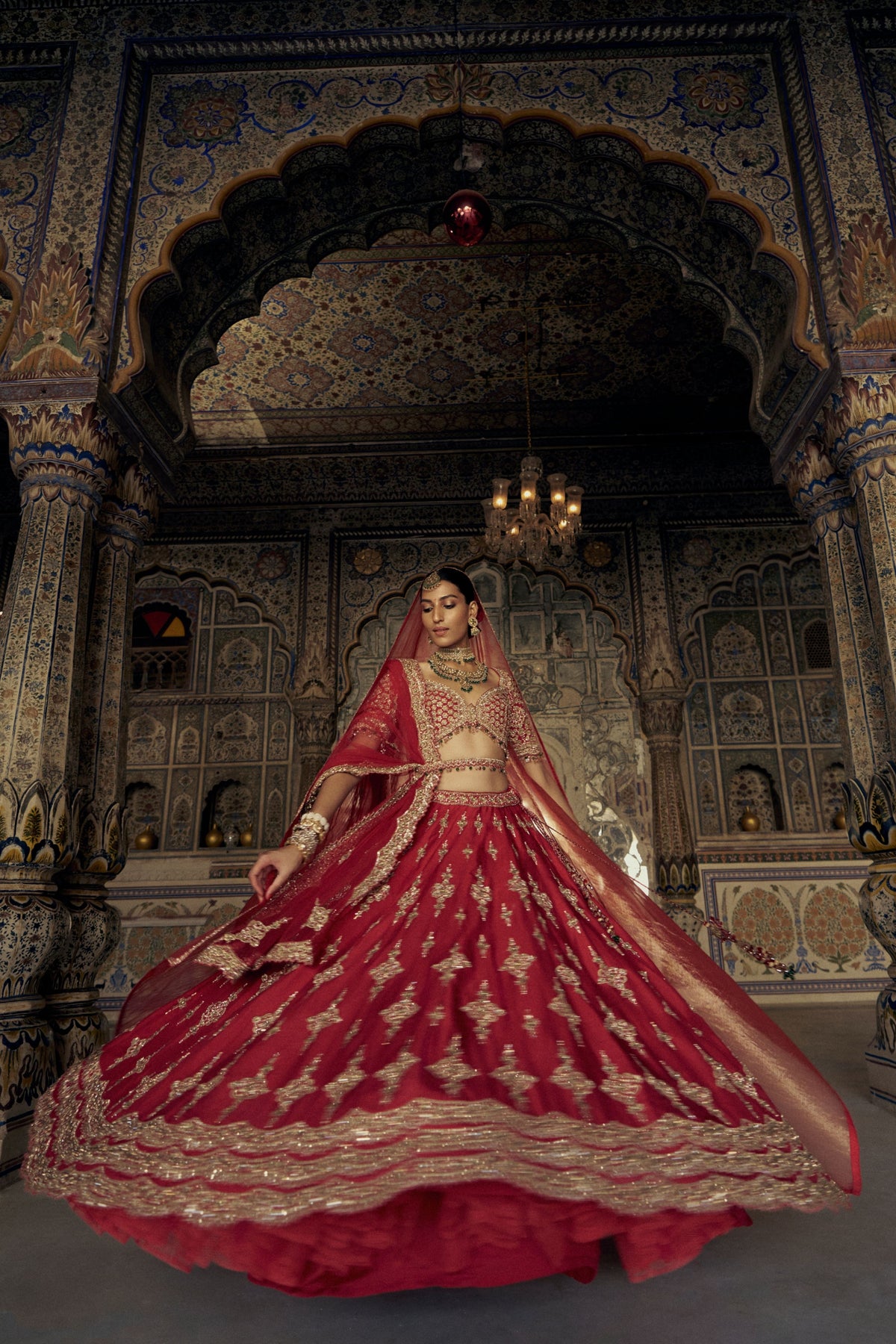 Red Antique Kasab Lehenga Set