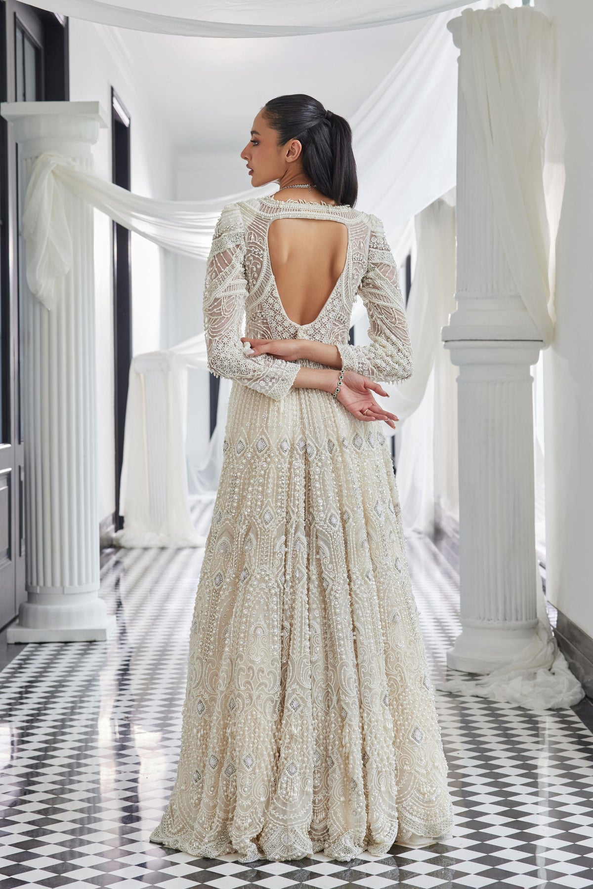 Ivory Pearl and Stone Jacket Gown Set