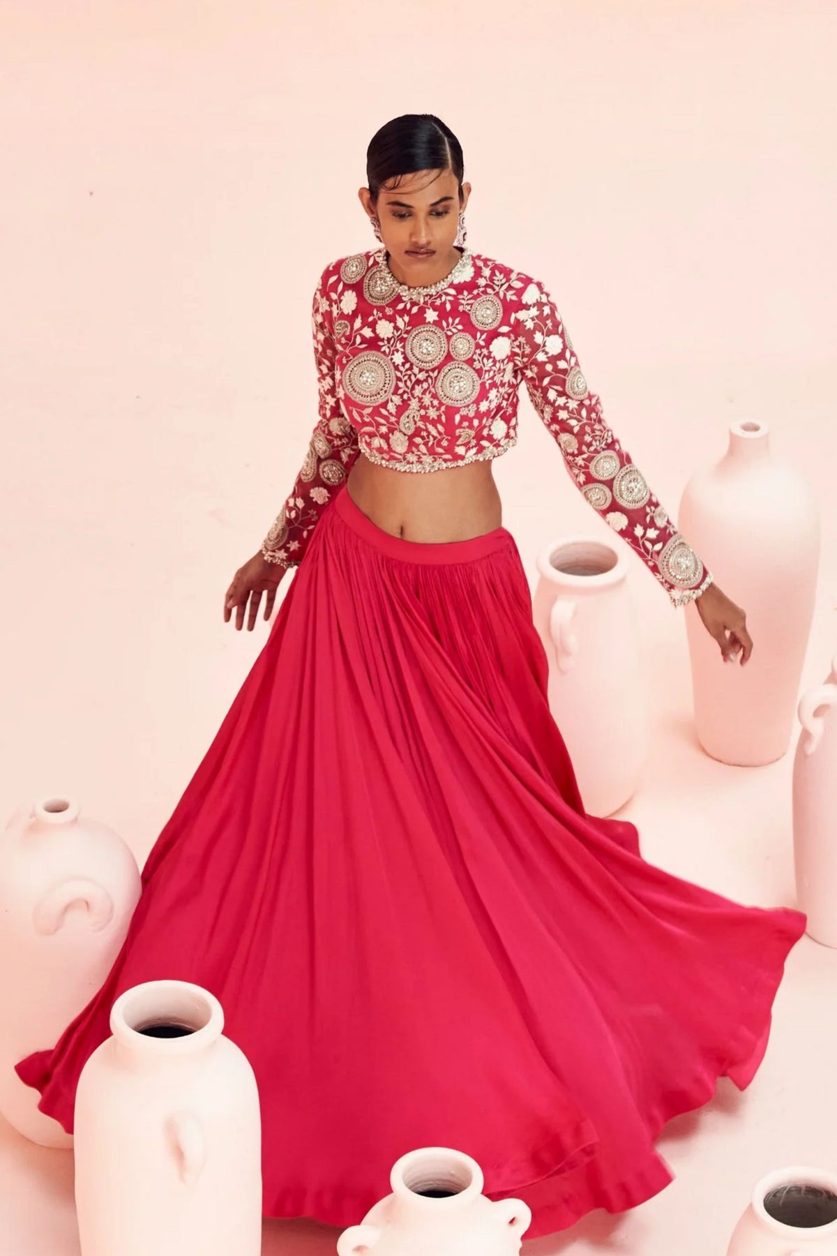 Fuchsia Lehenga  With Fully Embroidered Blouse