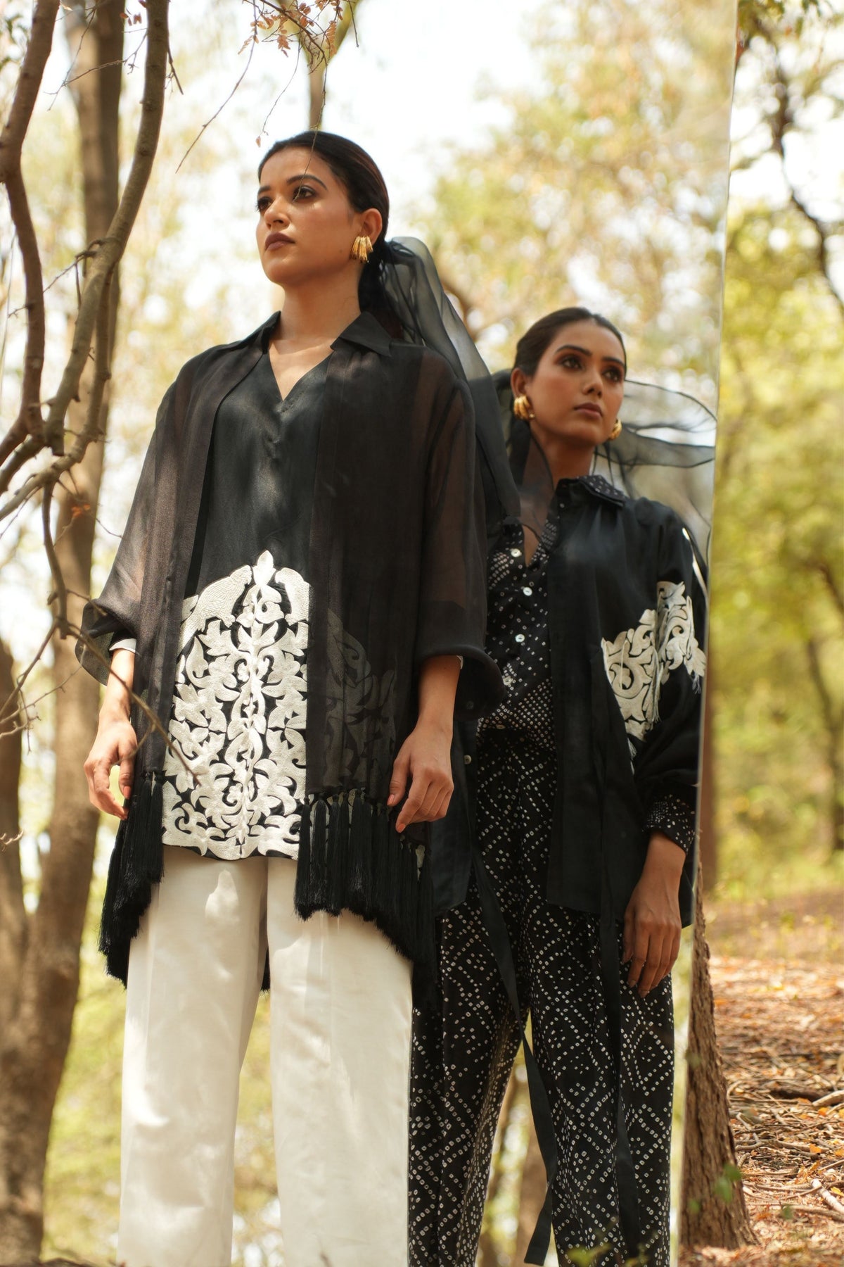 Black Embroidered Kurta With White Pants