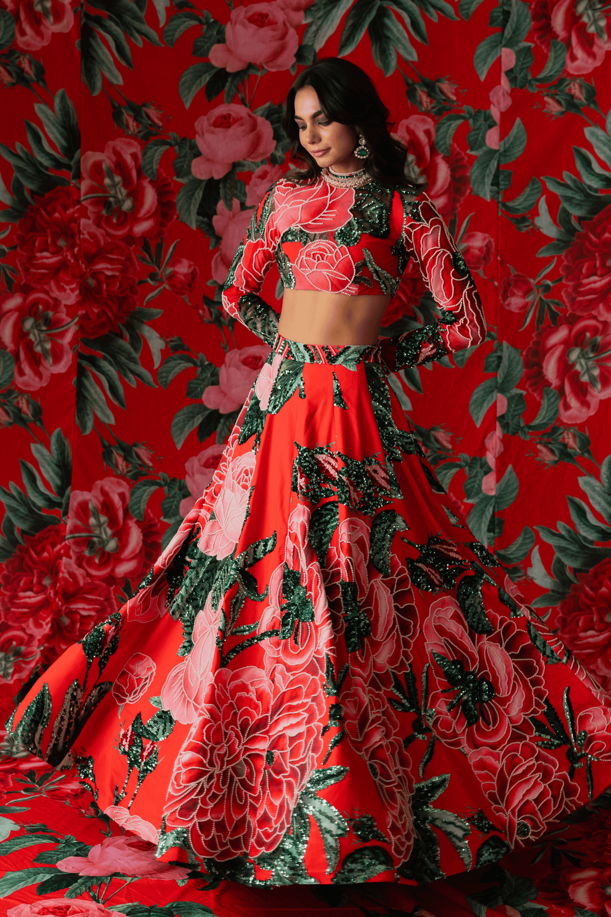 Red Top With Lehenga