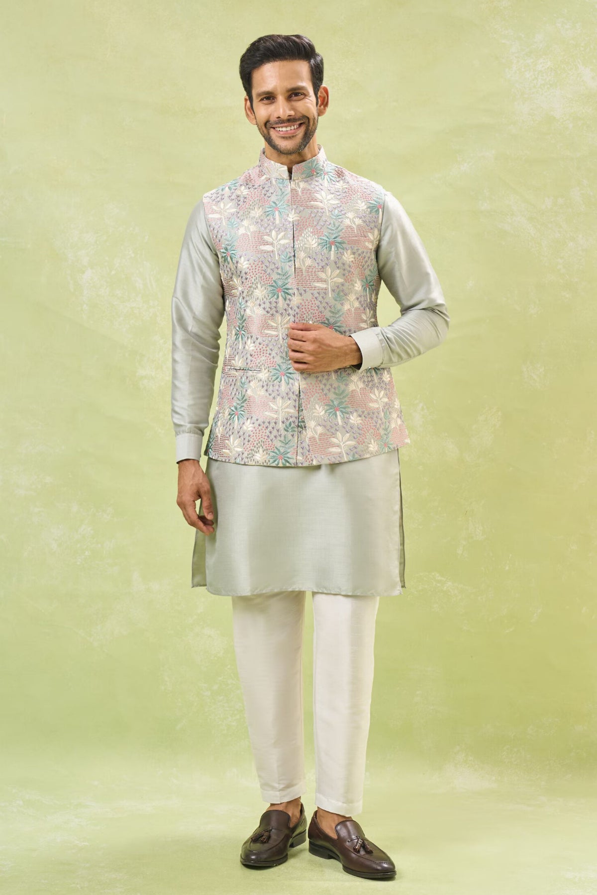 Sage Embroidered Nehru Jacket Set