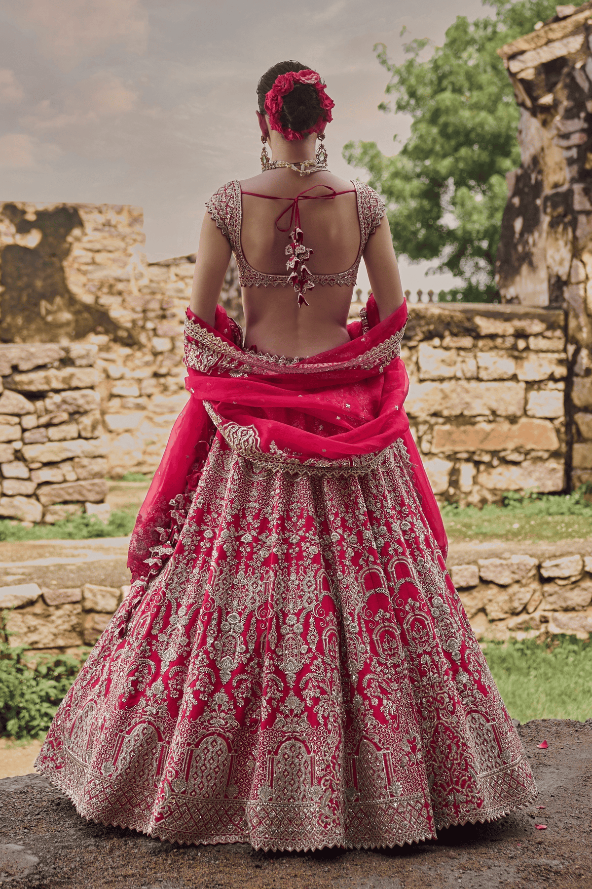 Cherry Red Anita Lehenga Set