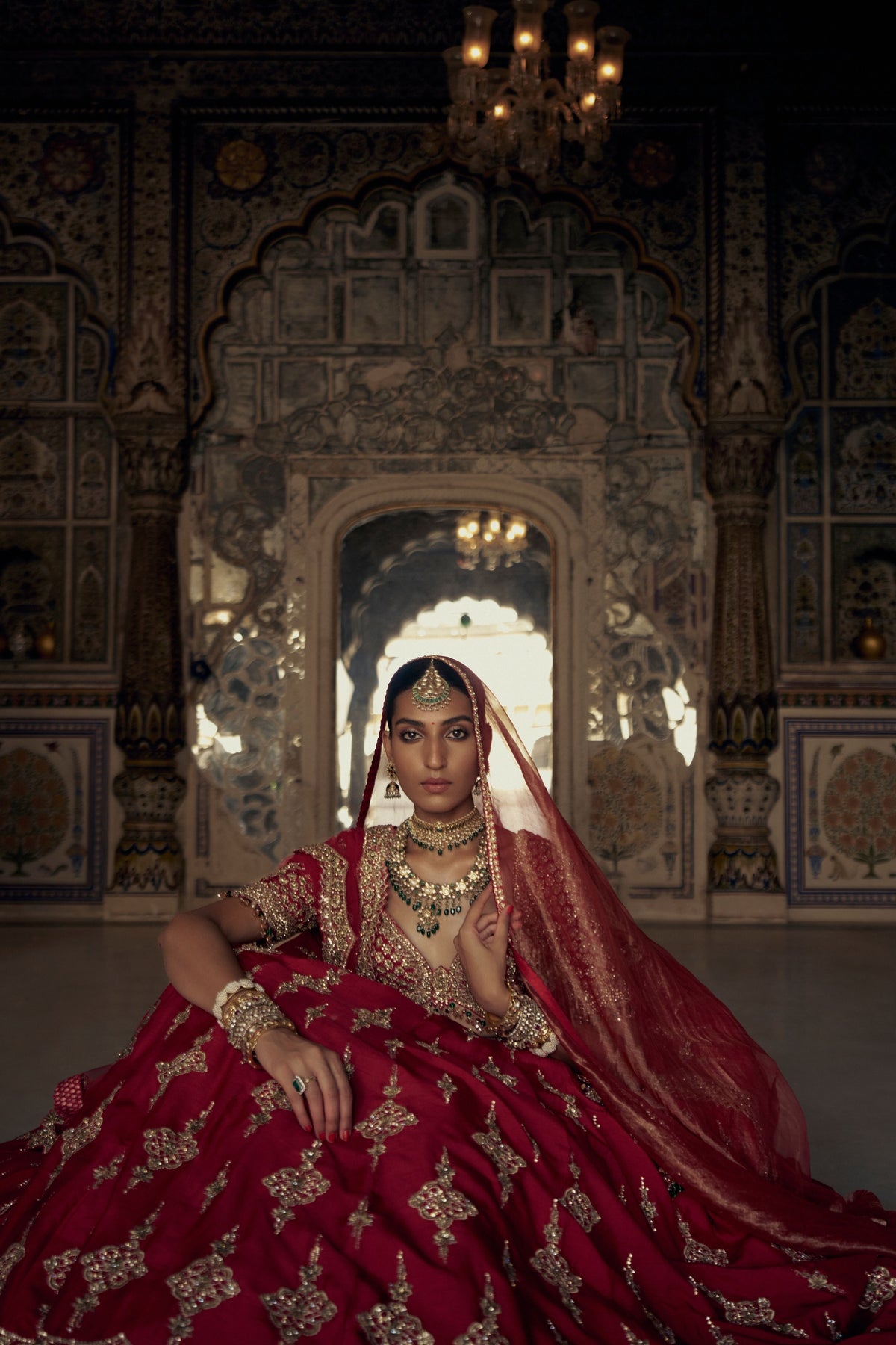 Red Antique Kasab Lehenga Set