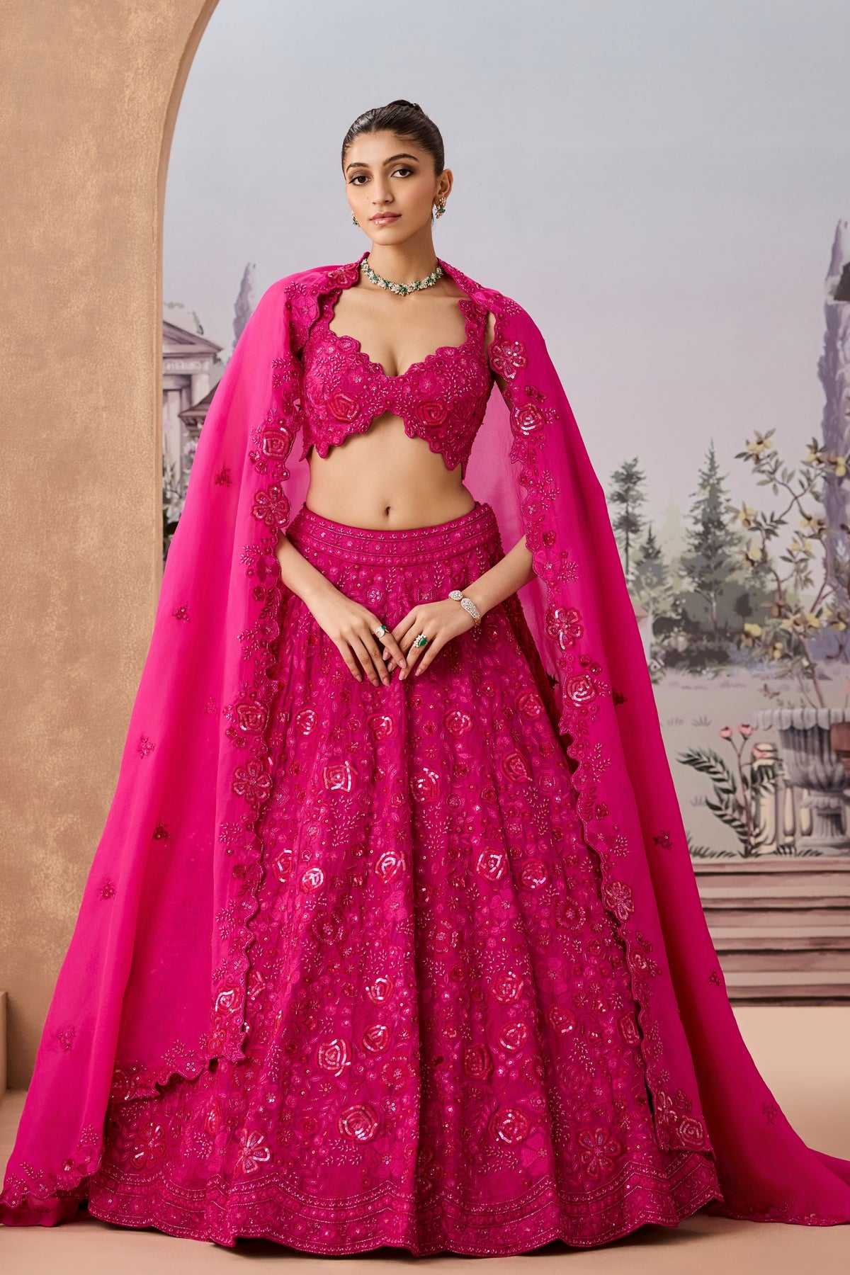 Shr Magenta Roses Lehenga Set