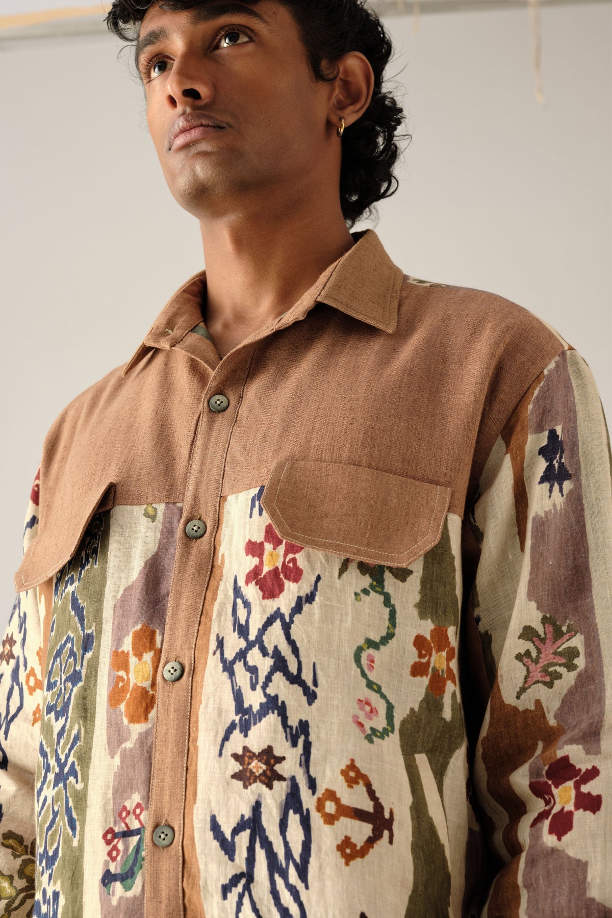 Brown Geometric Folk Print Retro Shacket