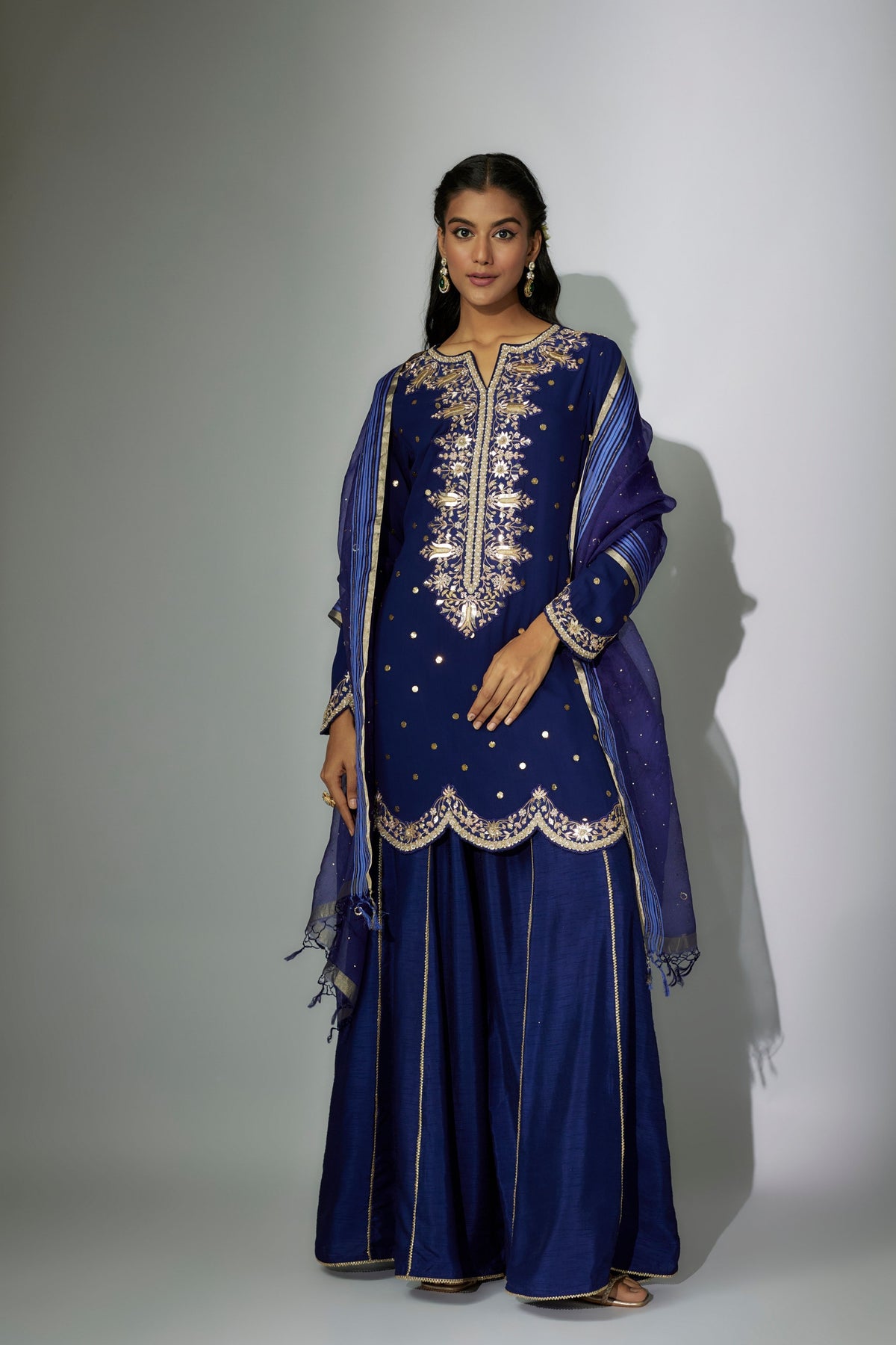 Royal Blue Embroidered Sharara Set