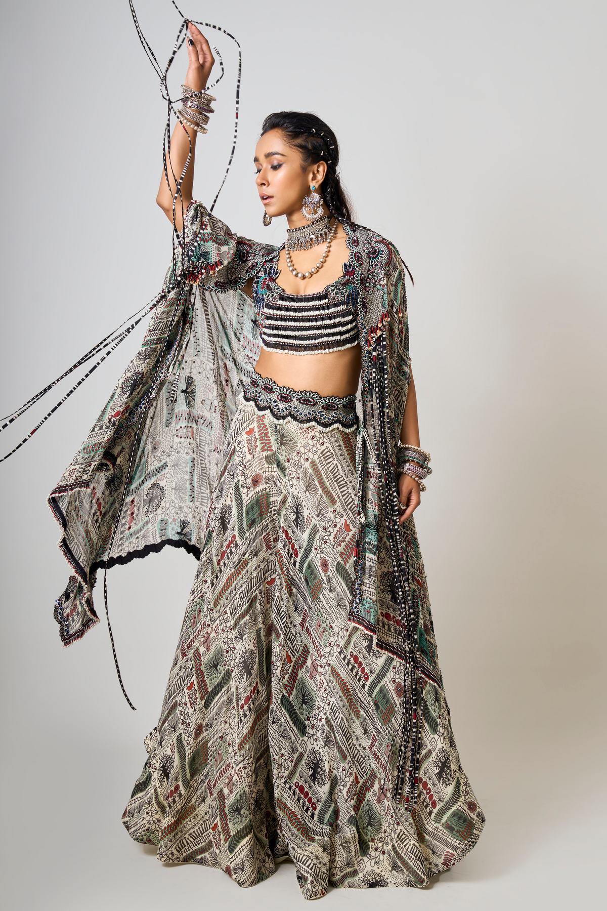 Off-white Embroidered Lehenga Set