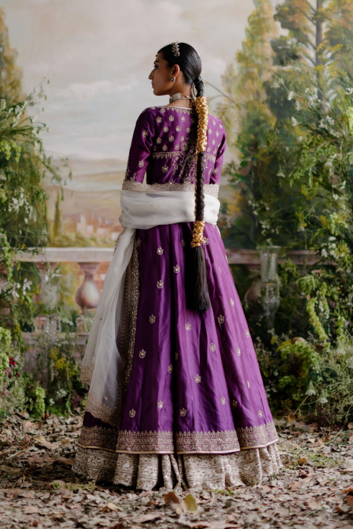 Purple Jacket With Ivory Lehenga