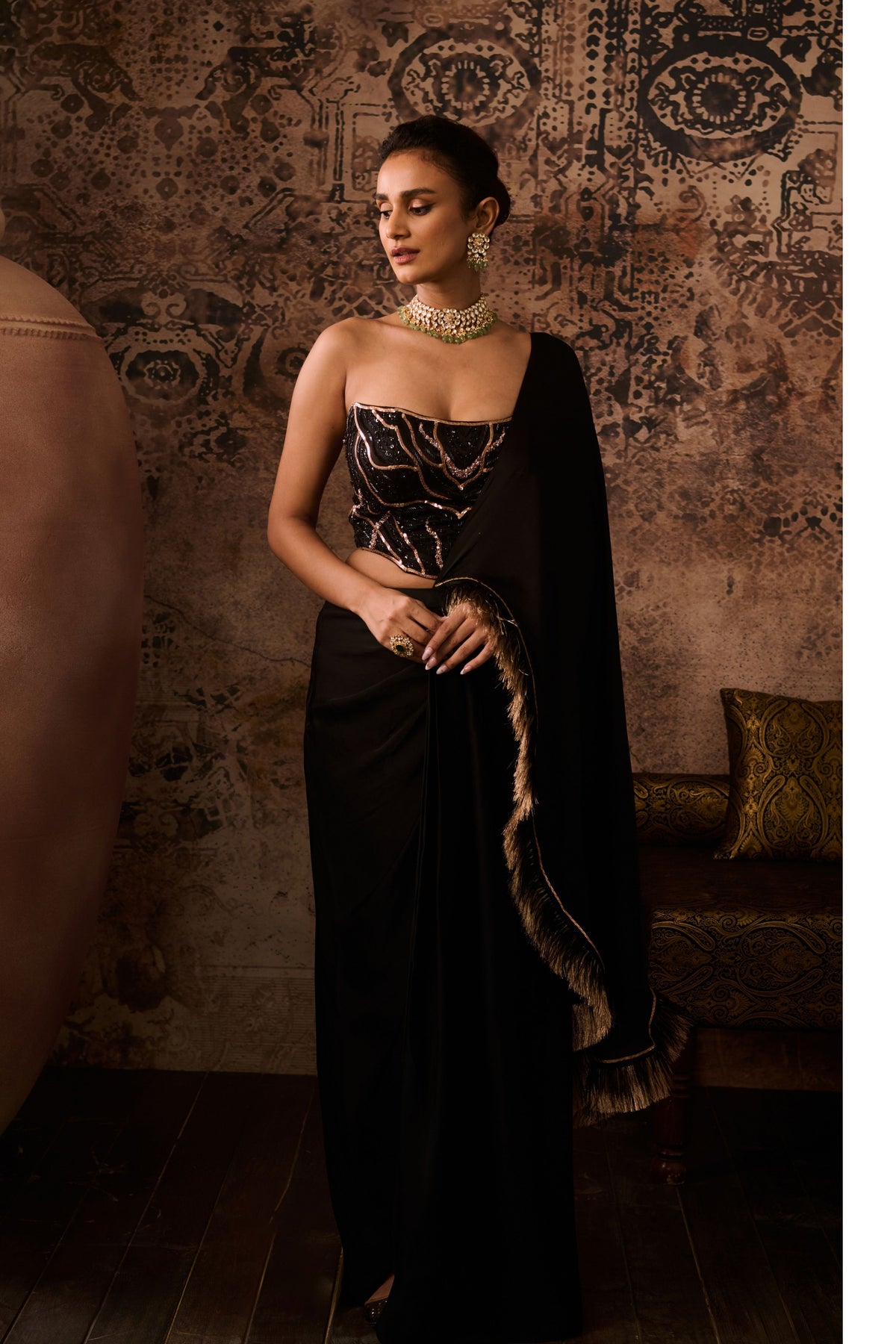 Black Embroidered Drape Saree