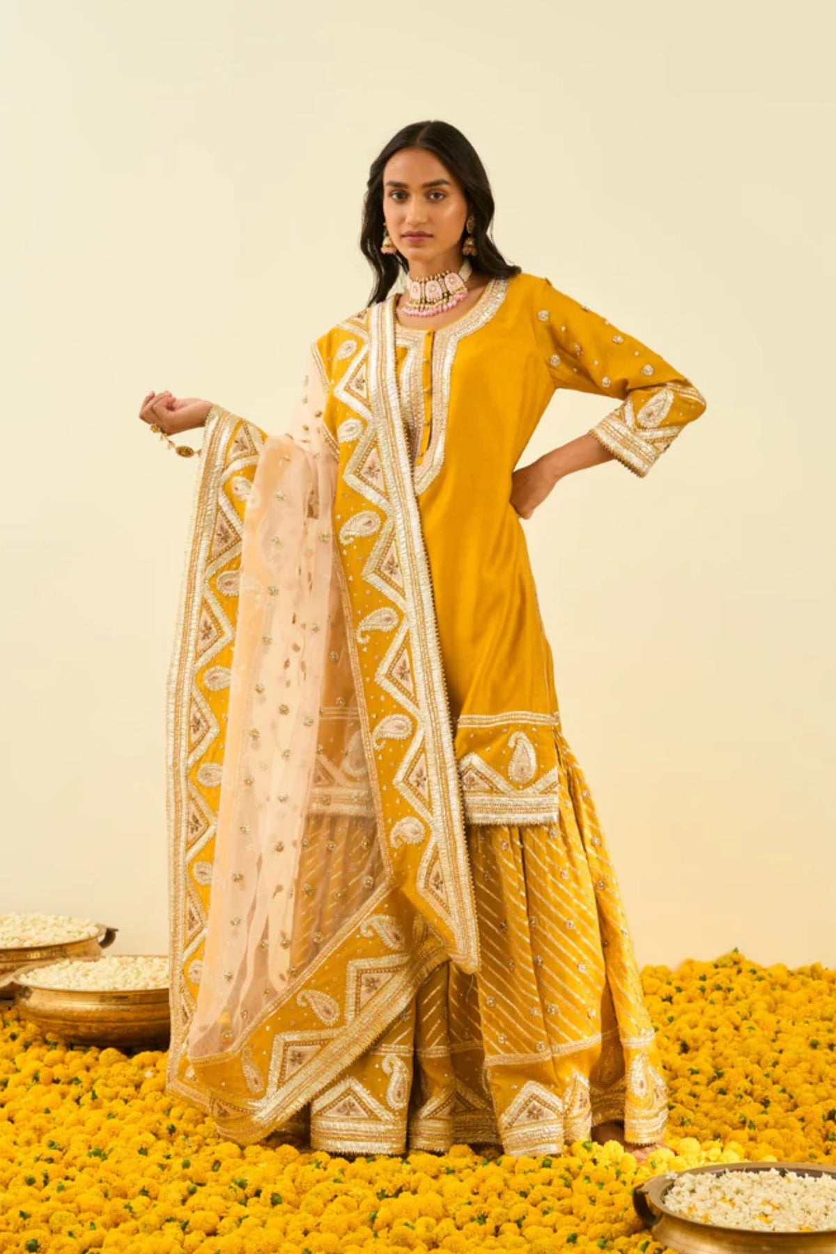 Shafna glaze mustard kurta set