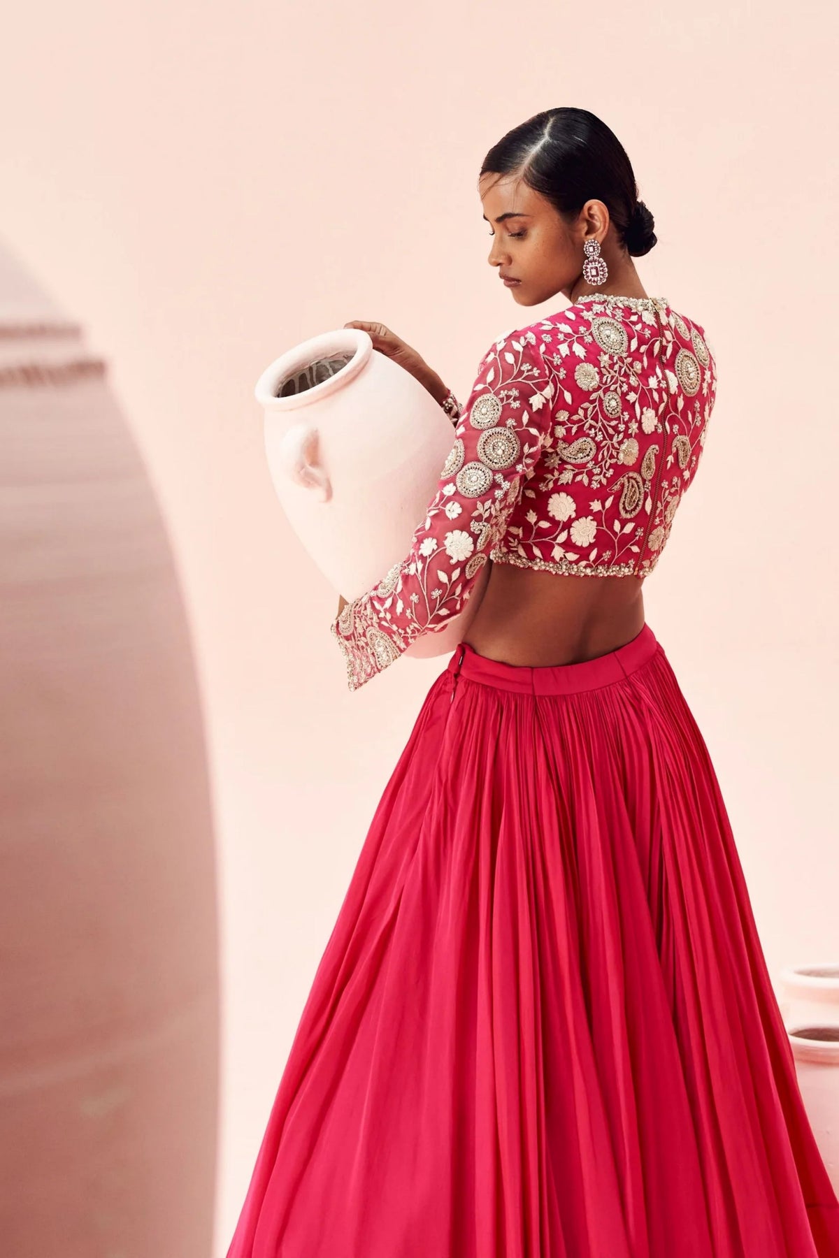 Fuchsia Lehenga  With Fully Embroidered Blouse