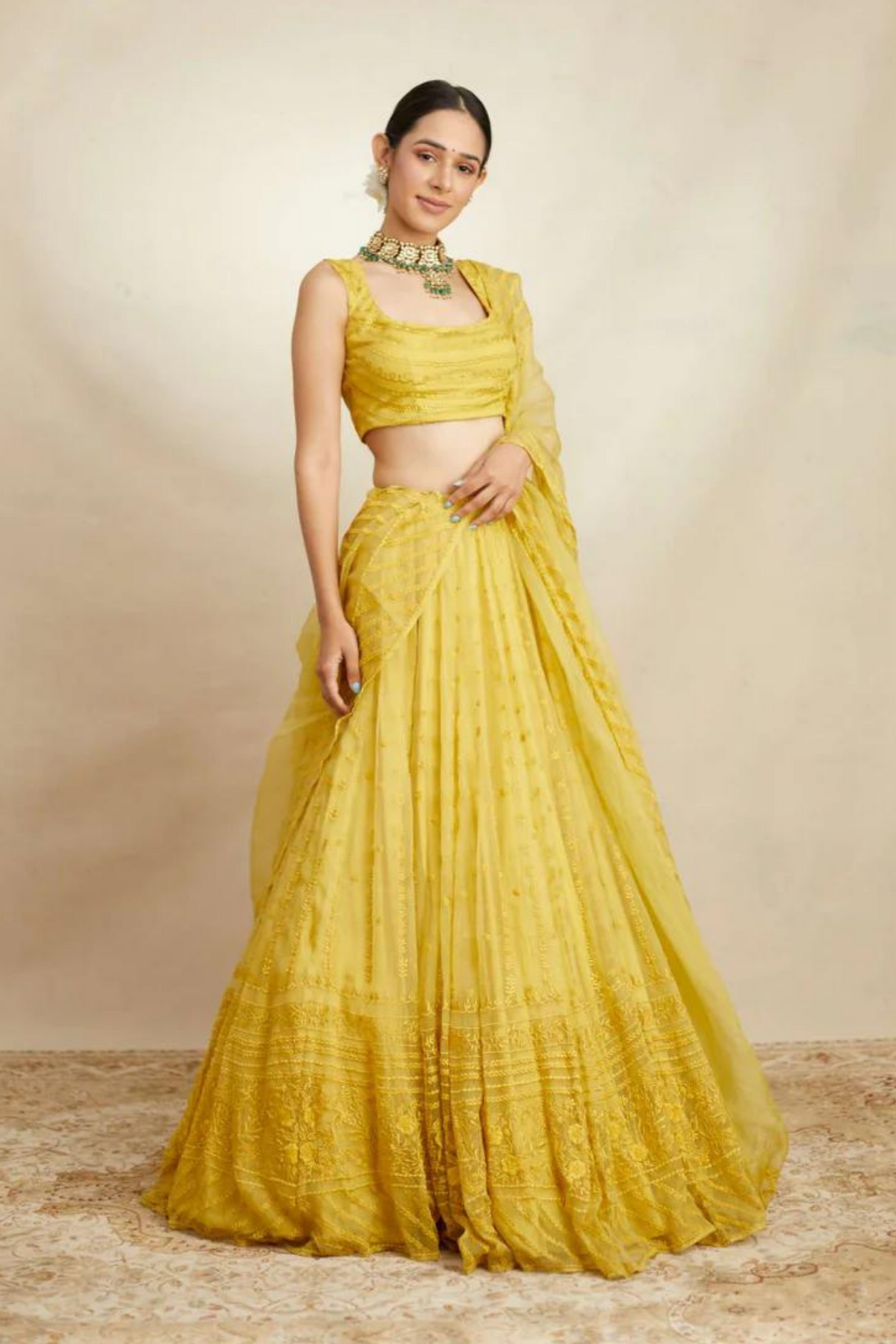 Mustard Organza Lehenga Set