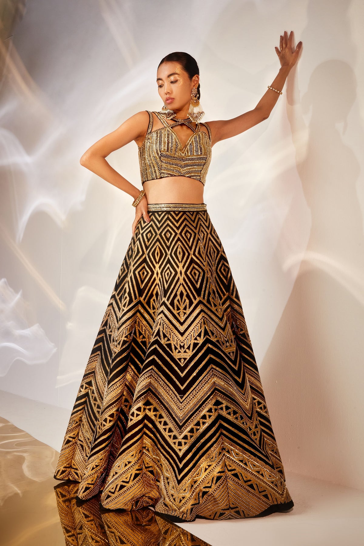 Black Geometric Pattern Lehenga Set