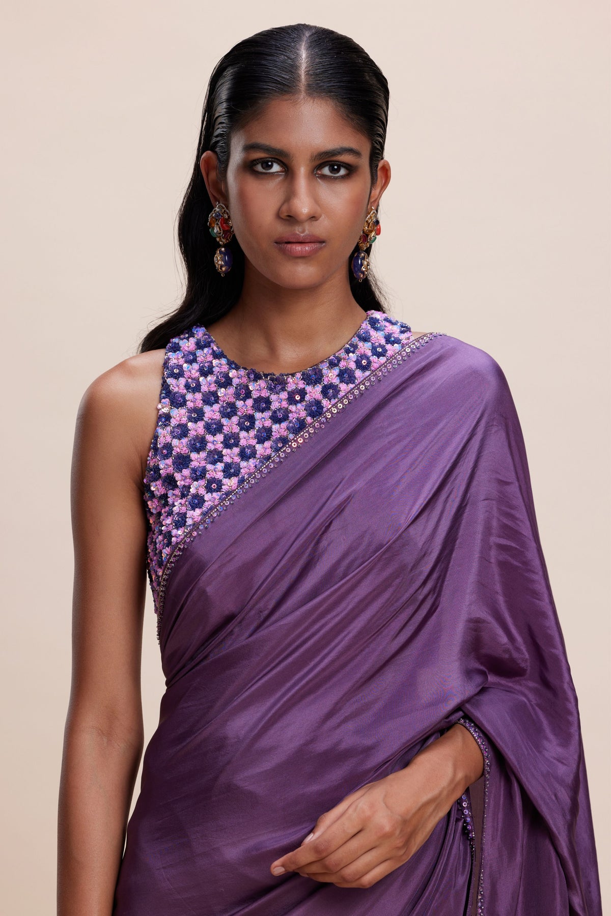 Purple Embellished Saree