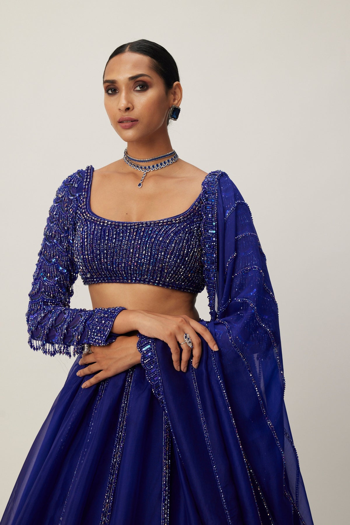 Cocktail Blue Organza Lehenga Set