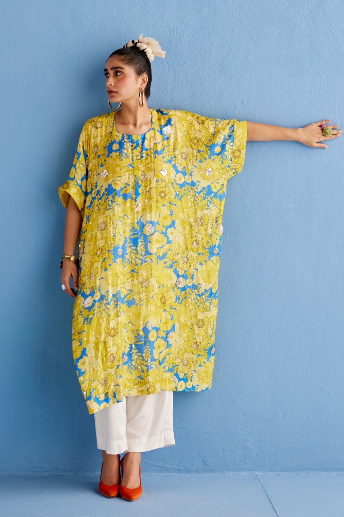 Yellow Printed Kaftan Set