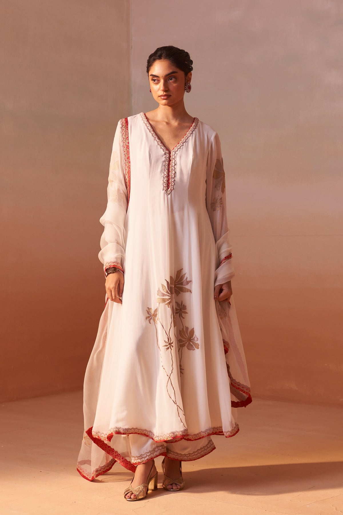 White Anarkali Set