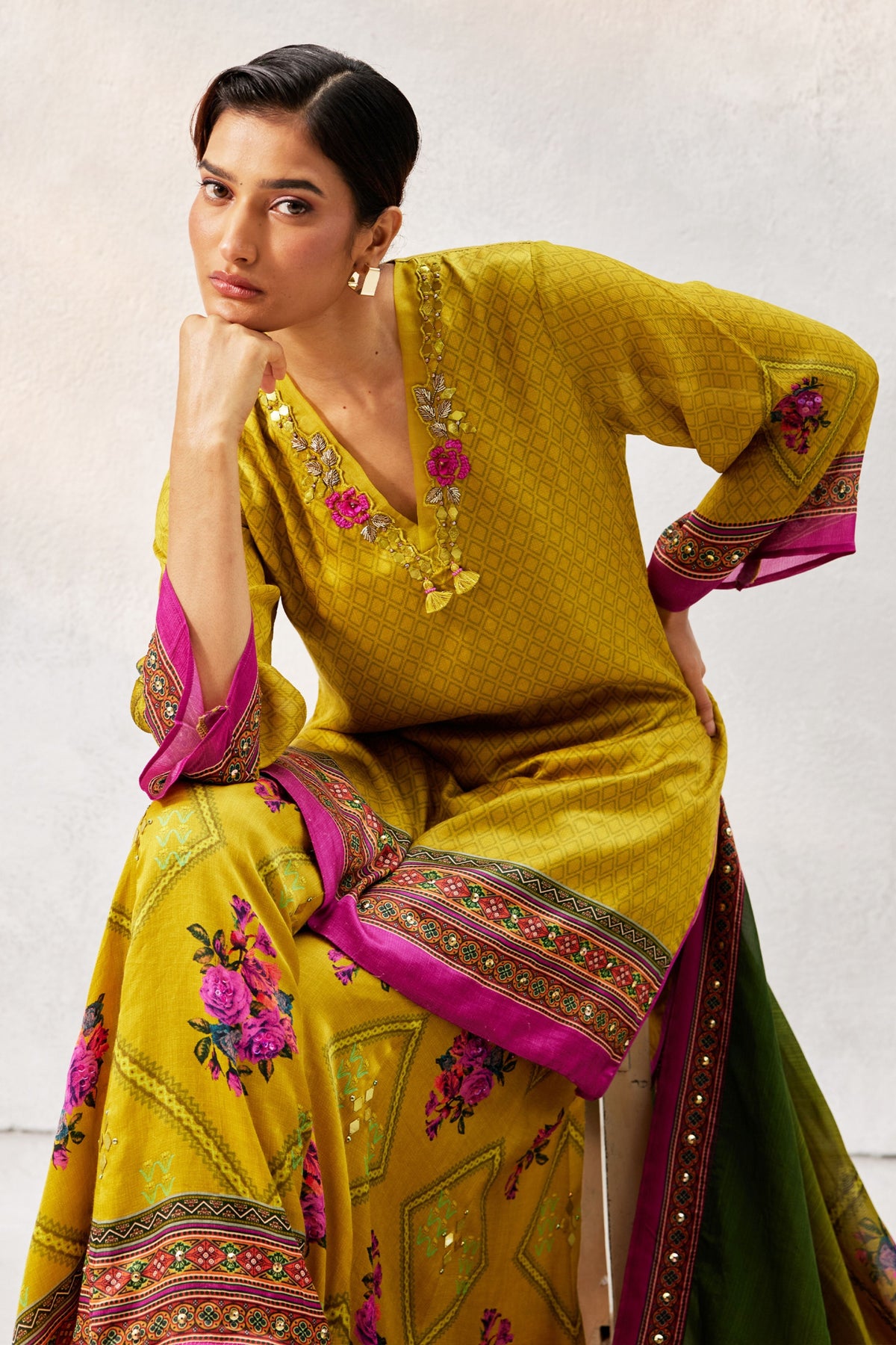 Ochre Yellow Sharara Set