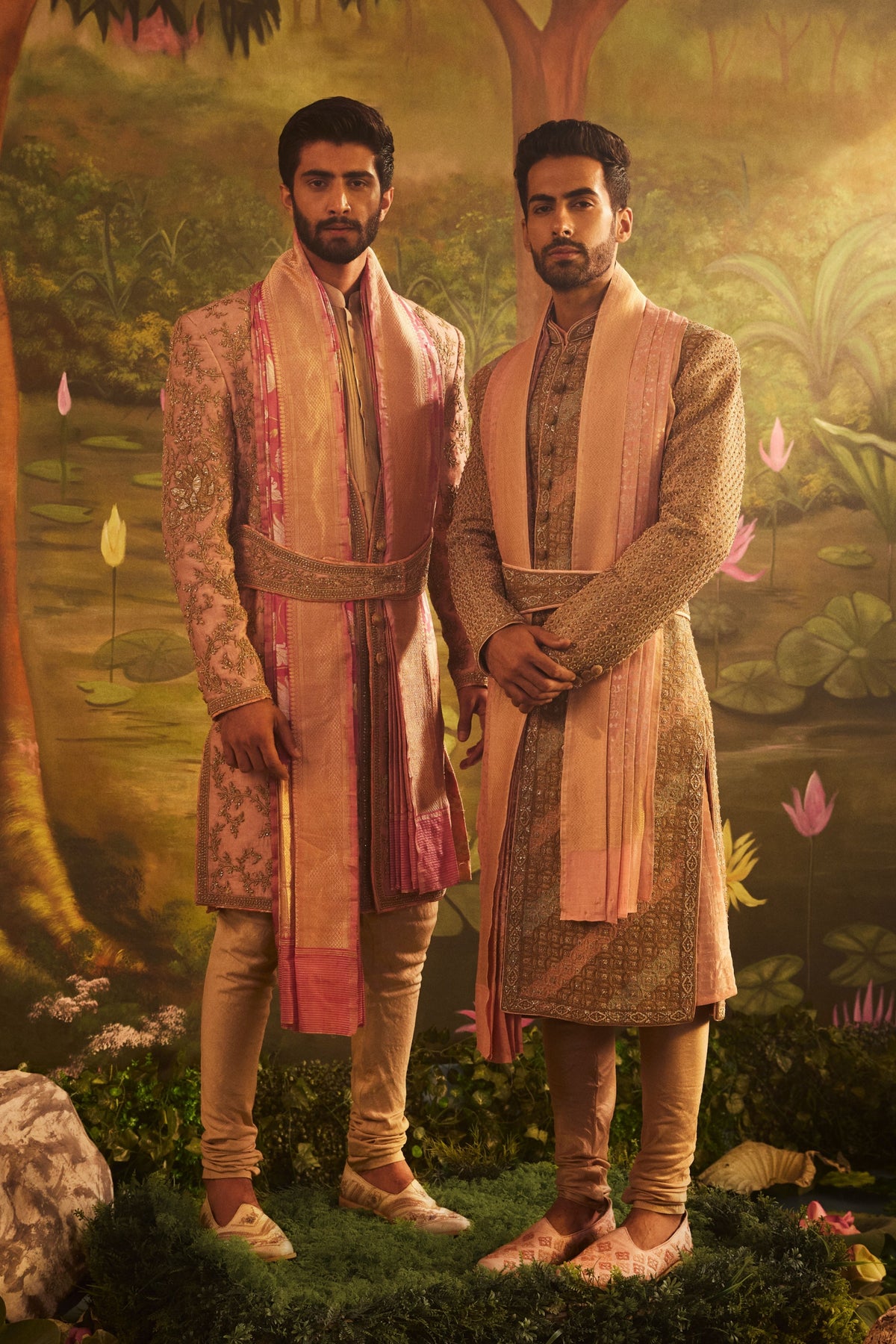 Golden Pink Raw Silk Sherwani