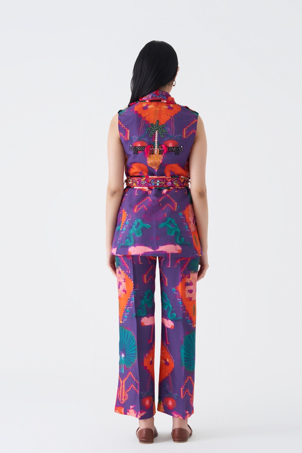 Print and Embroidered Oaxaca Morado Pantsuit