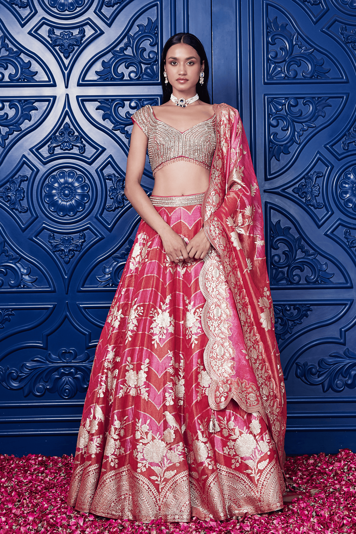 Pink Banarasi Weave Lehenga Set