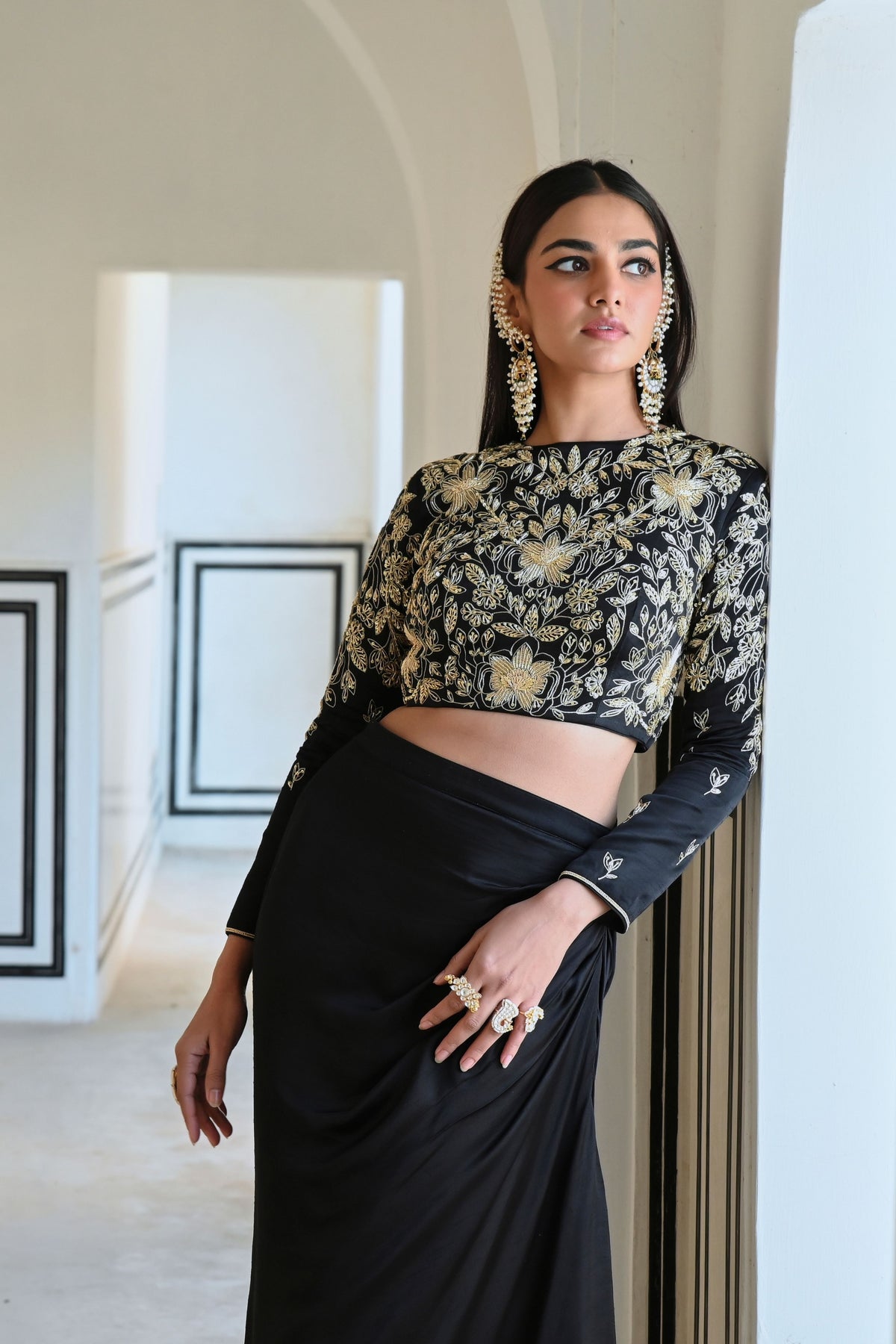 Black Embroidered Skirt Set