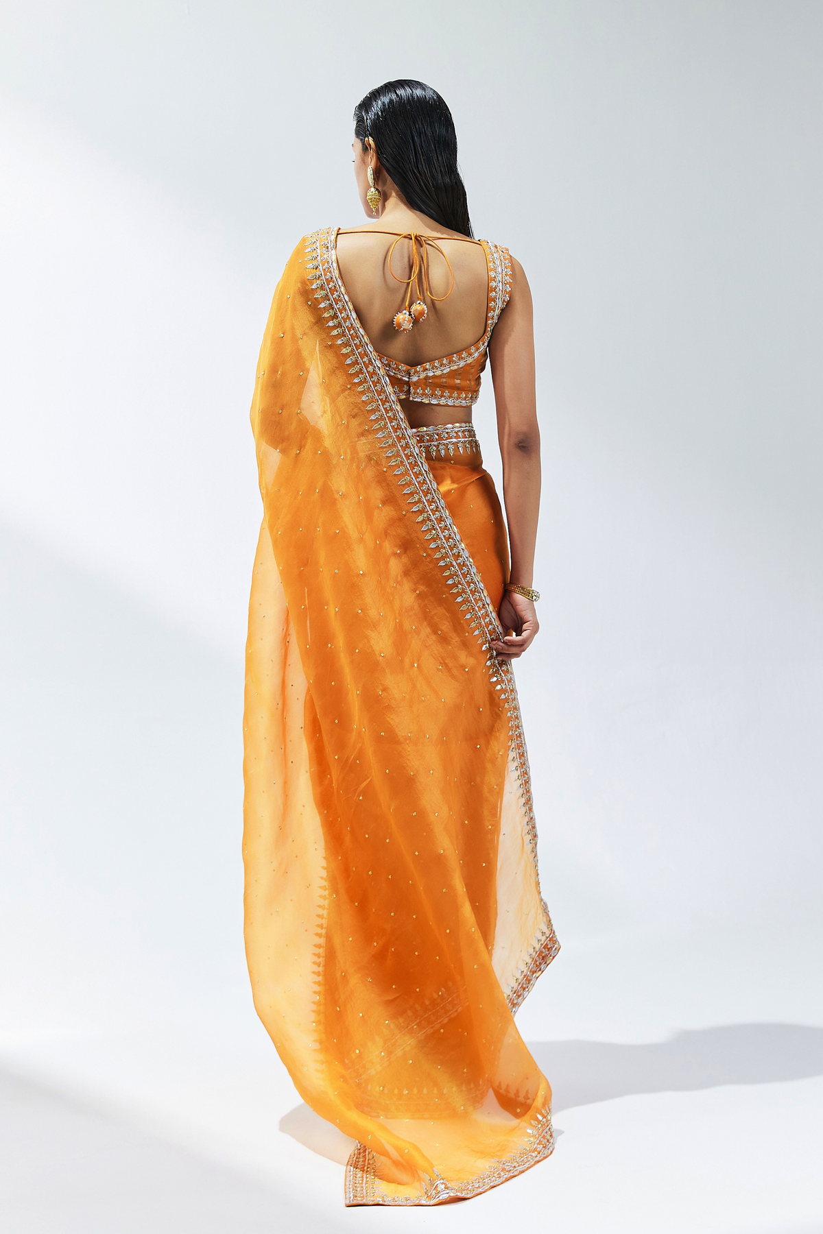 Burnt Orange Embroidered Saree Set