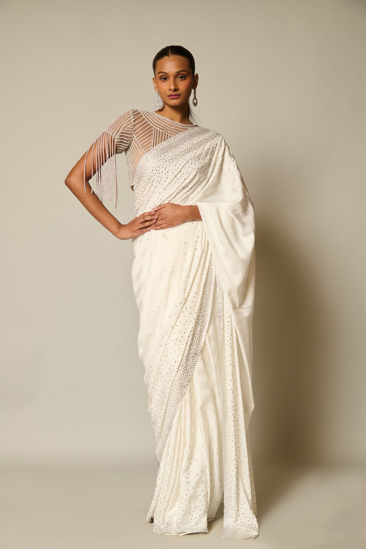 Checkmate Ivory-silver Gradient Saree