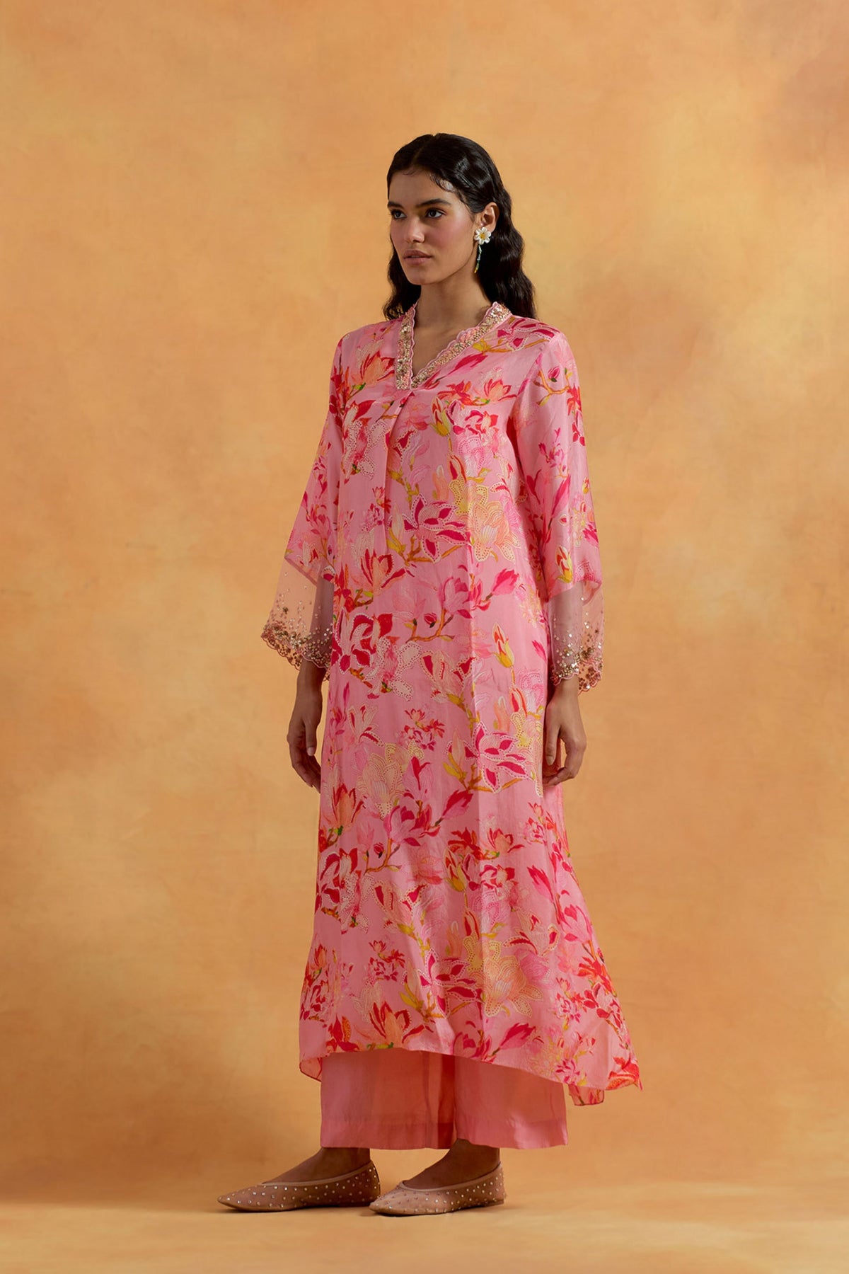 Peach Silk Kurta Set