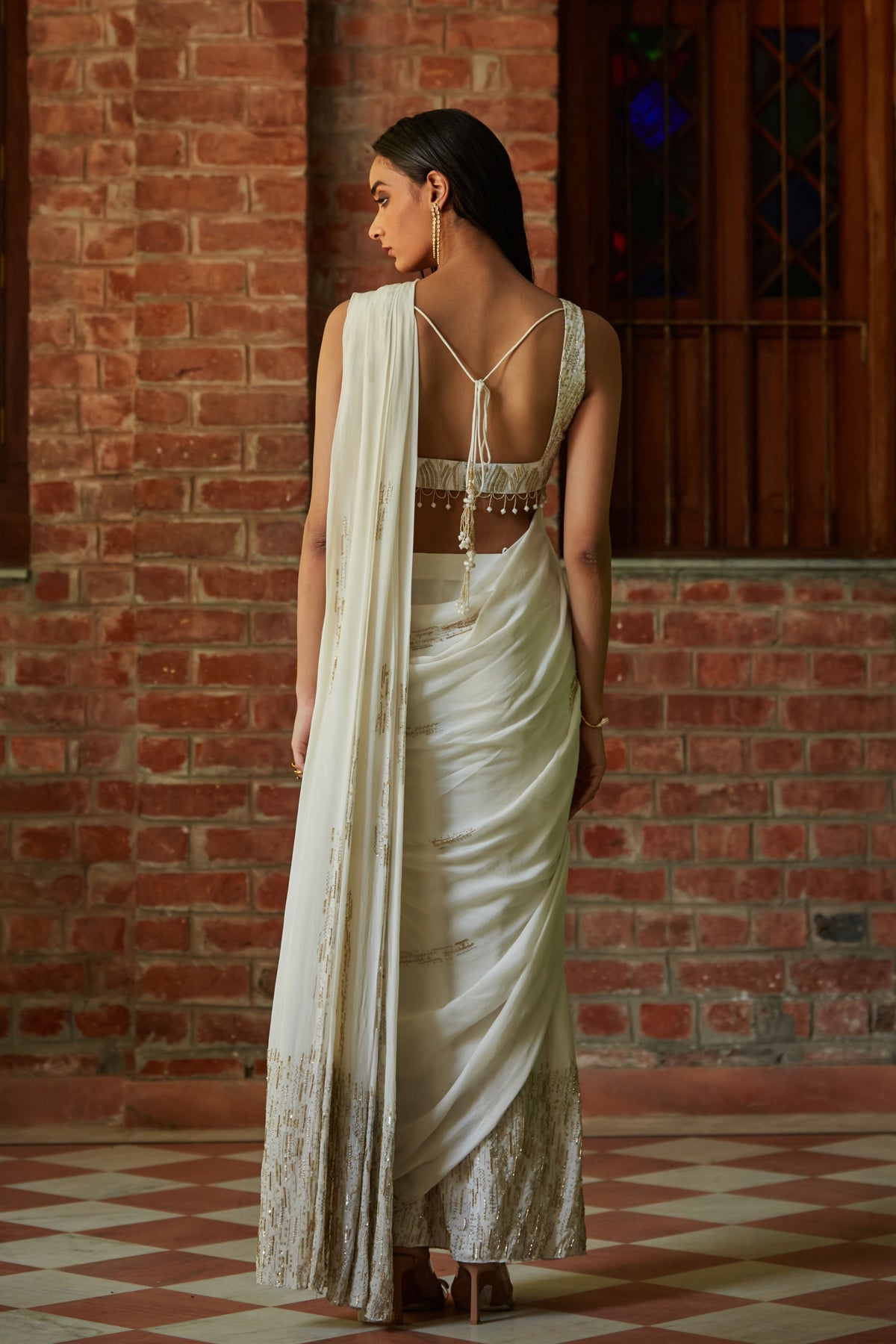 Milky Draped Saree Set