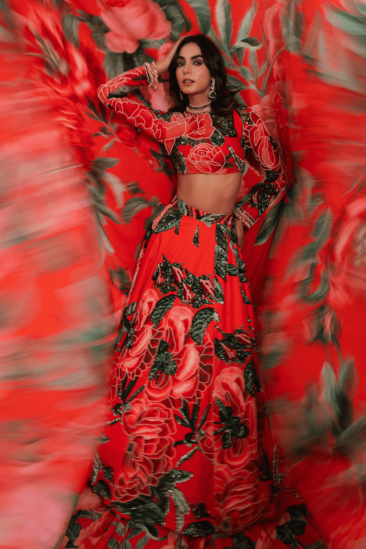 Red Top With Lehenga