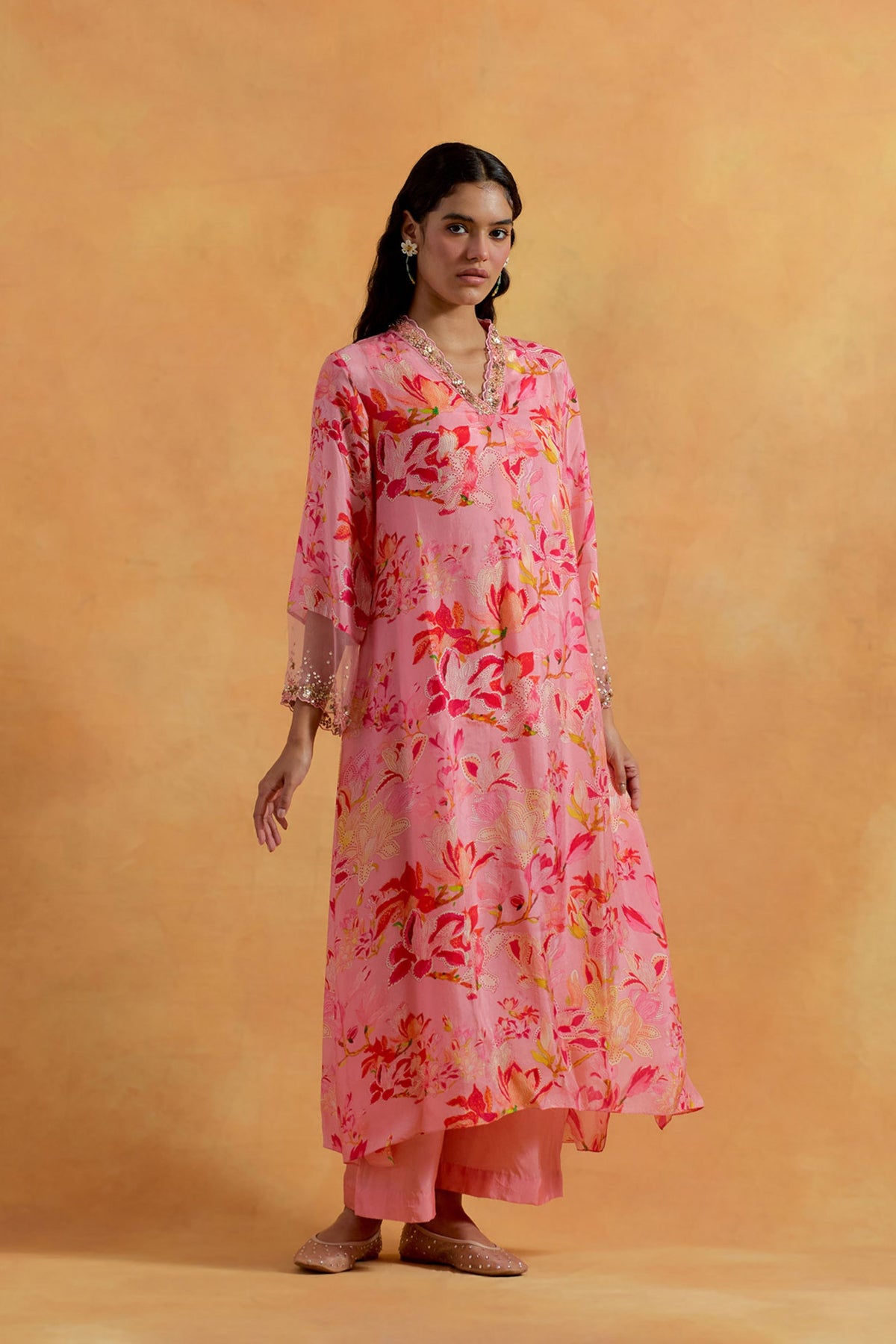 Peach Silk Kurta Set