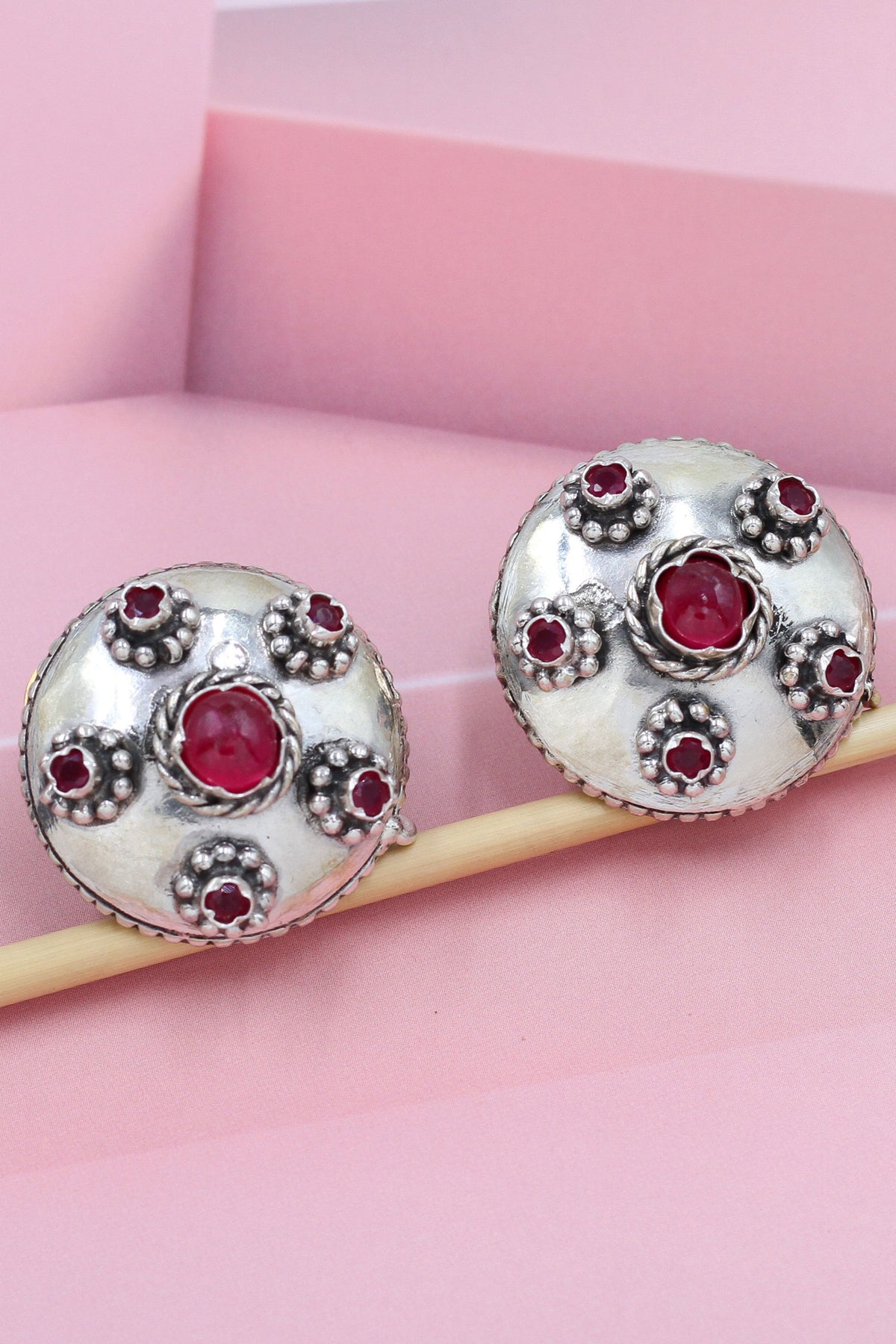 Boho Silver Earrings in Red