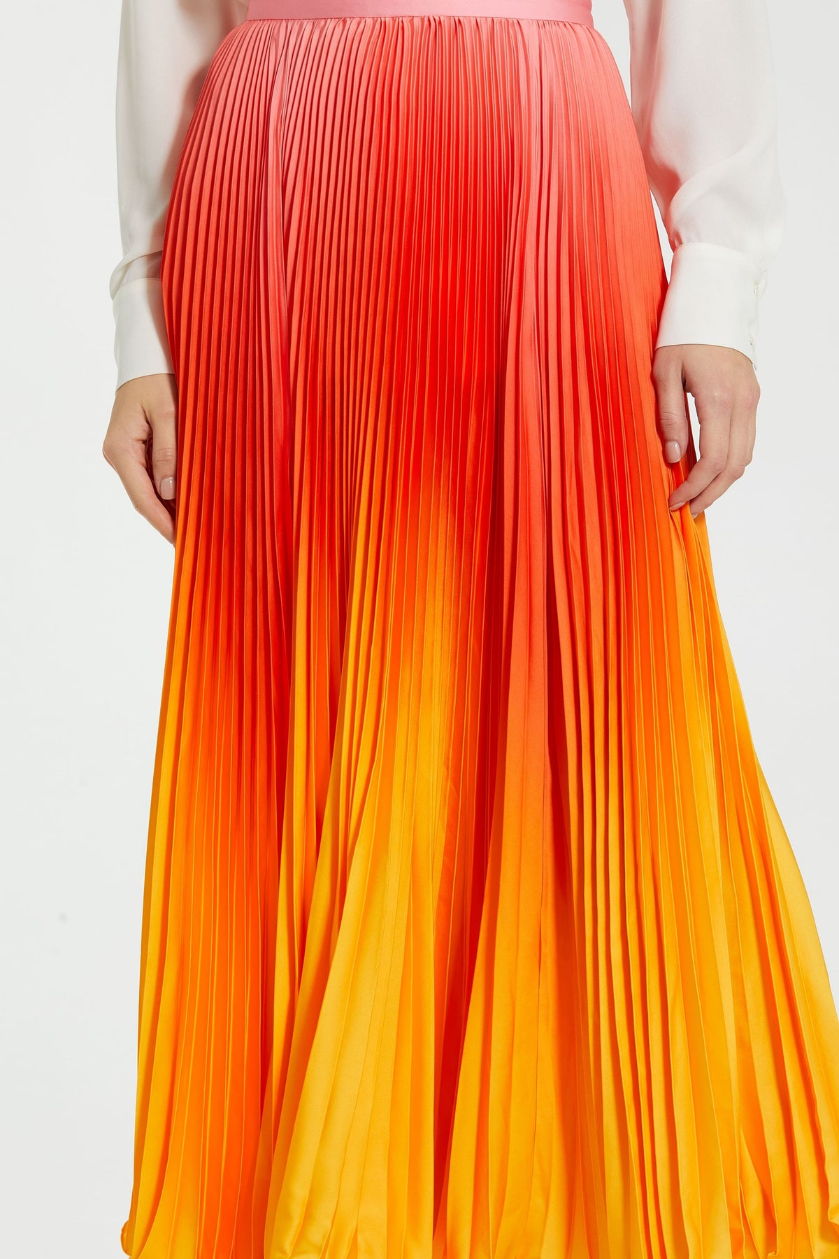 Pleated Charmeuse Ombre Maxi Skirt