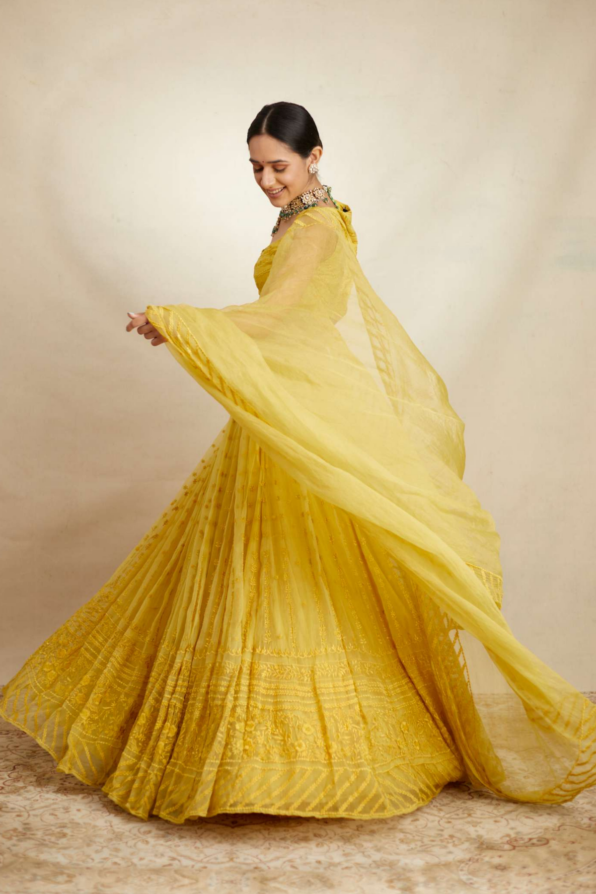 Mustard Organza Lehenga Set