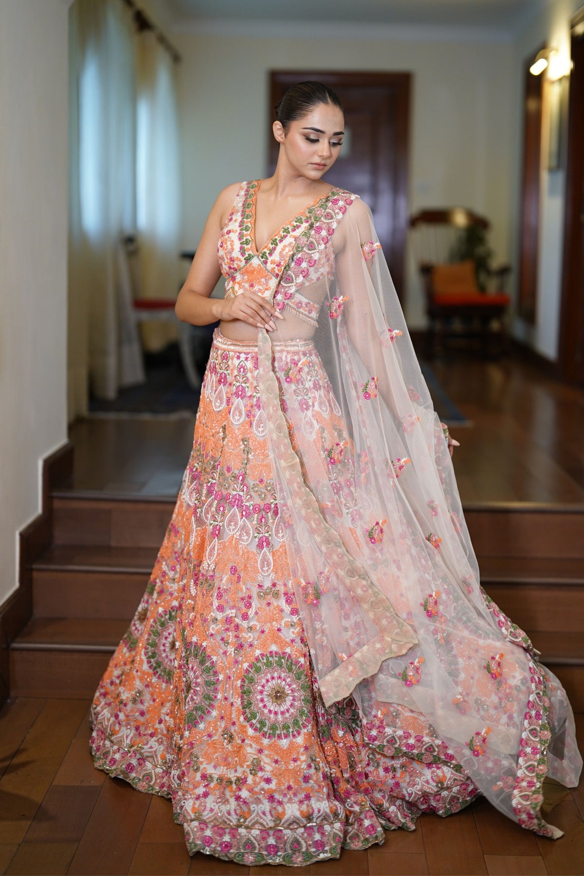 Multi-coloured Resham Dori Lehenga