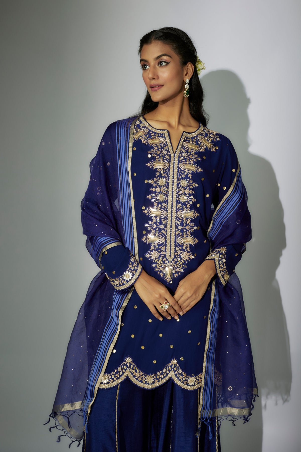 Royal Blue Embroidered Sharara Set